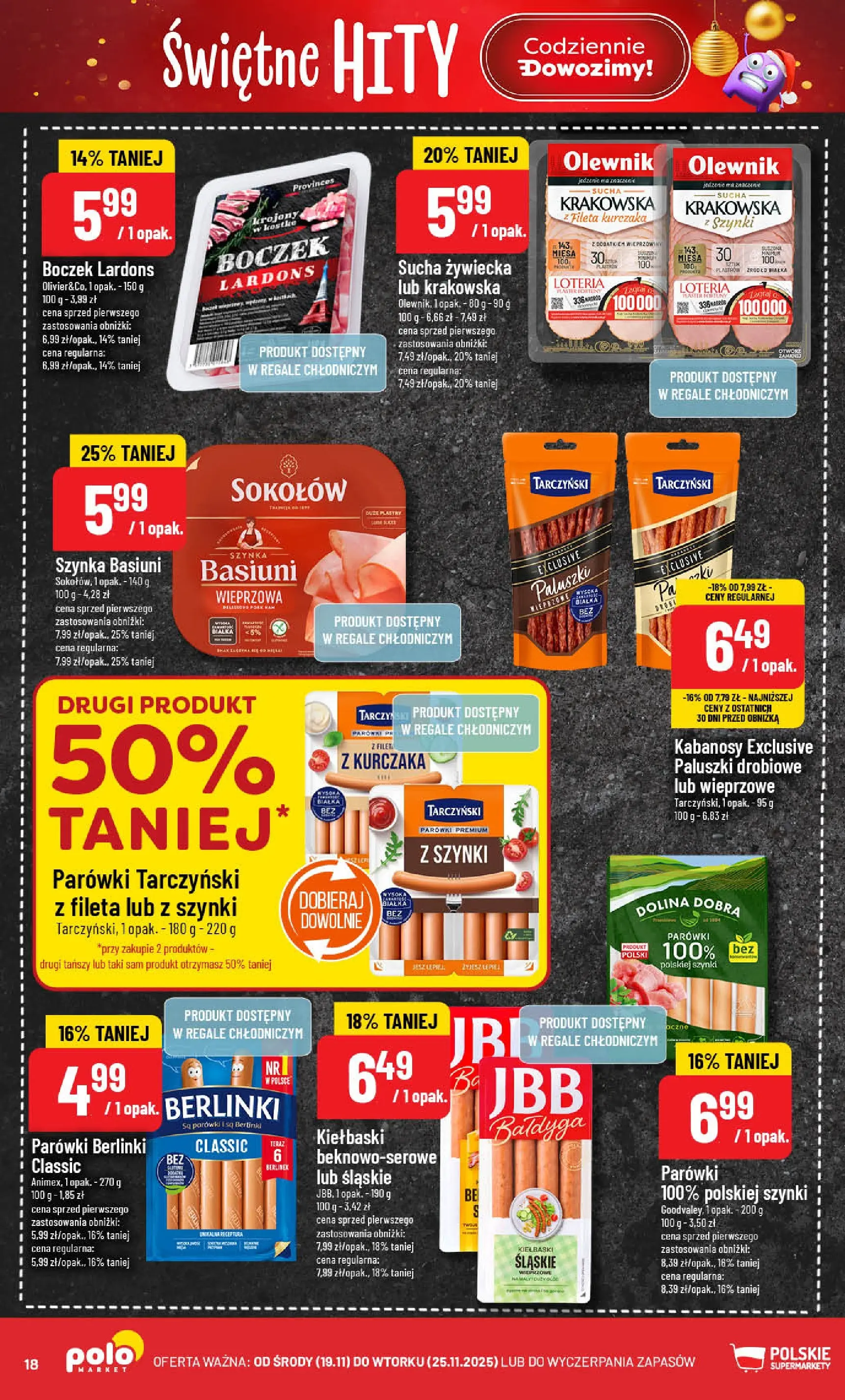 Nowa POLOmarket gazetka od jutra (19.11.2025) | Strona: 18 | Produkty: Parówki berlinki, Filet z kurczaka, Parówki, Kiełbaski Nowa POLOmarket gazetka od jutra 19.11.2025 (PDF) | Strona: 18 | Produkty: Parówki berlinki, Filet z kurczaka, Parówki, Kiełbaski