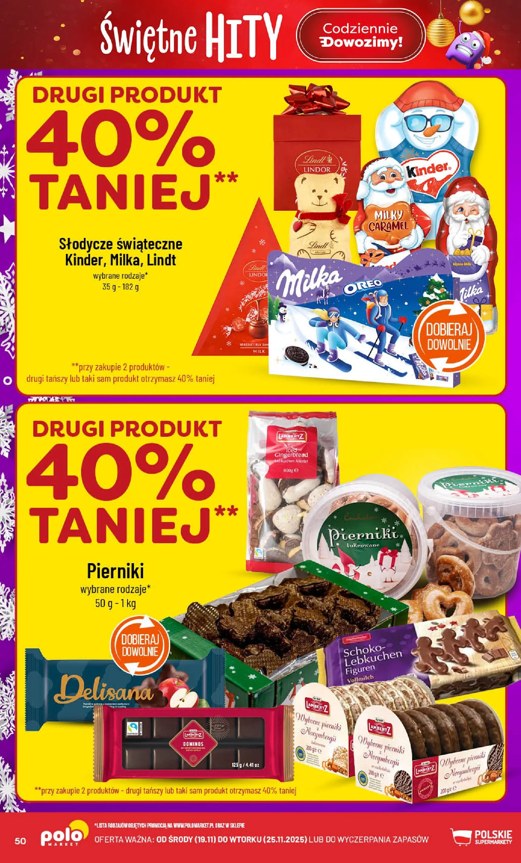 Nowa POLOmarket gazetka od jutra (19.11.2025) | Strona: 50 | Produkty: Słodycze, Pierniki, Milka Nowa POLOmarket gazetka od jutra 19.11.2025 (PDF) | Strona: 50 | Produkty: Słodycze, Pierniki, Milka