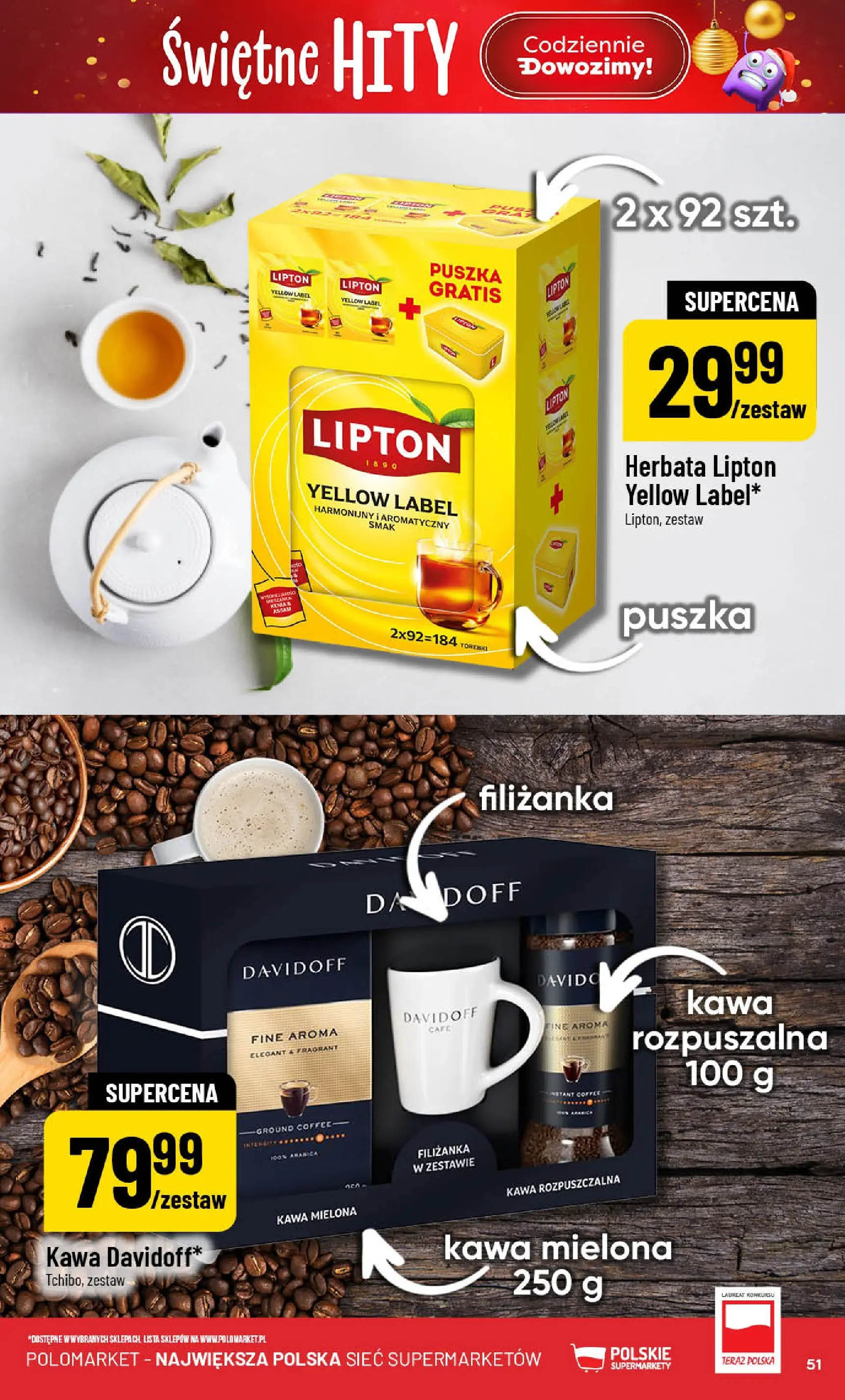 Nowa POLOmarket gazetka od jutra (19.11.2025) | Strona: 51 | Produkty: Kawa rozpuszczalna, Herbata lipton, Herbata, Torebki Nowa POLOmarket gazetka od jutra 19.11.2025 (PDF) | Strona: 51 | Produkty: Kawa rozpuszczalna, Herbata lipton, Herbata, Torebki