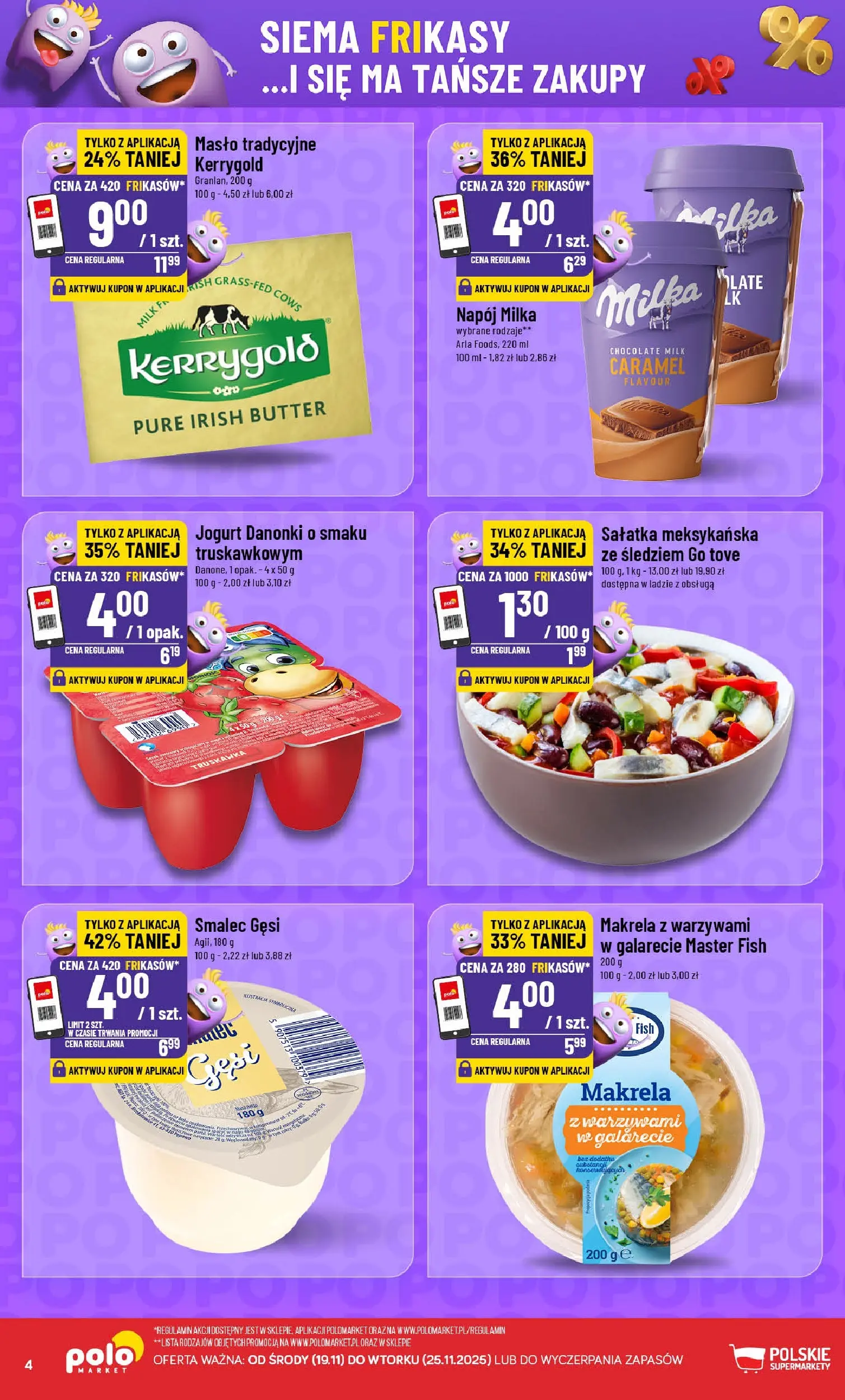 Nowa POLOmarket gazetka od jutra 19.11.2025 (PDF) | Strona: 4 | Produkty: Makrela, Masło, Jogurt, Sałatka