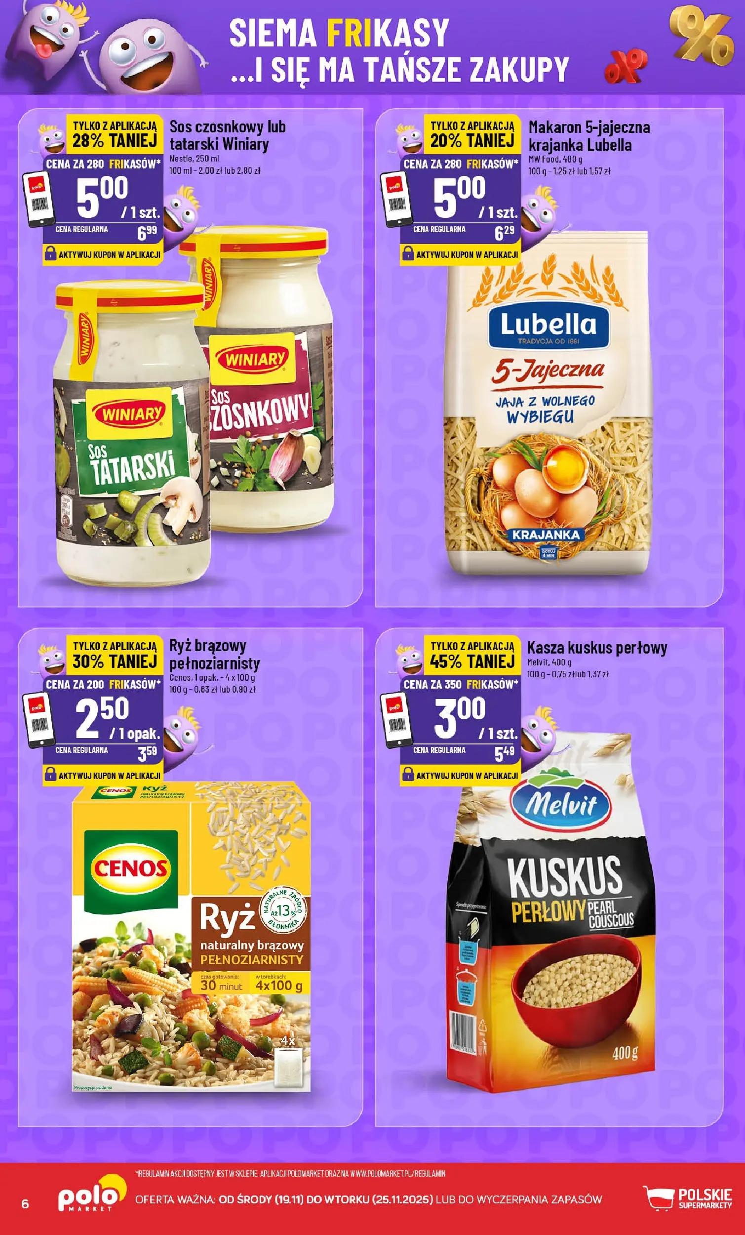 Nowa POLOmarket gazetka od jutra 19.11.2025 (PDF) | Strona: 6 | Produkty: Kasza, Kuskus perłowy, Sos czosnkowy, Jaja