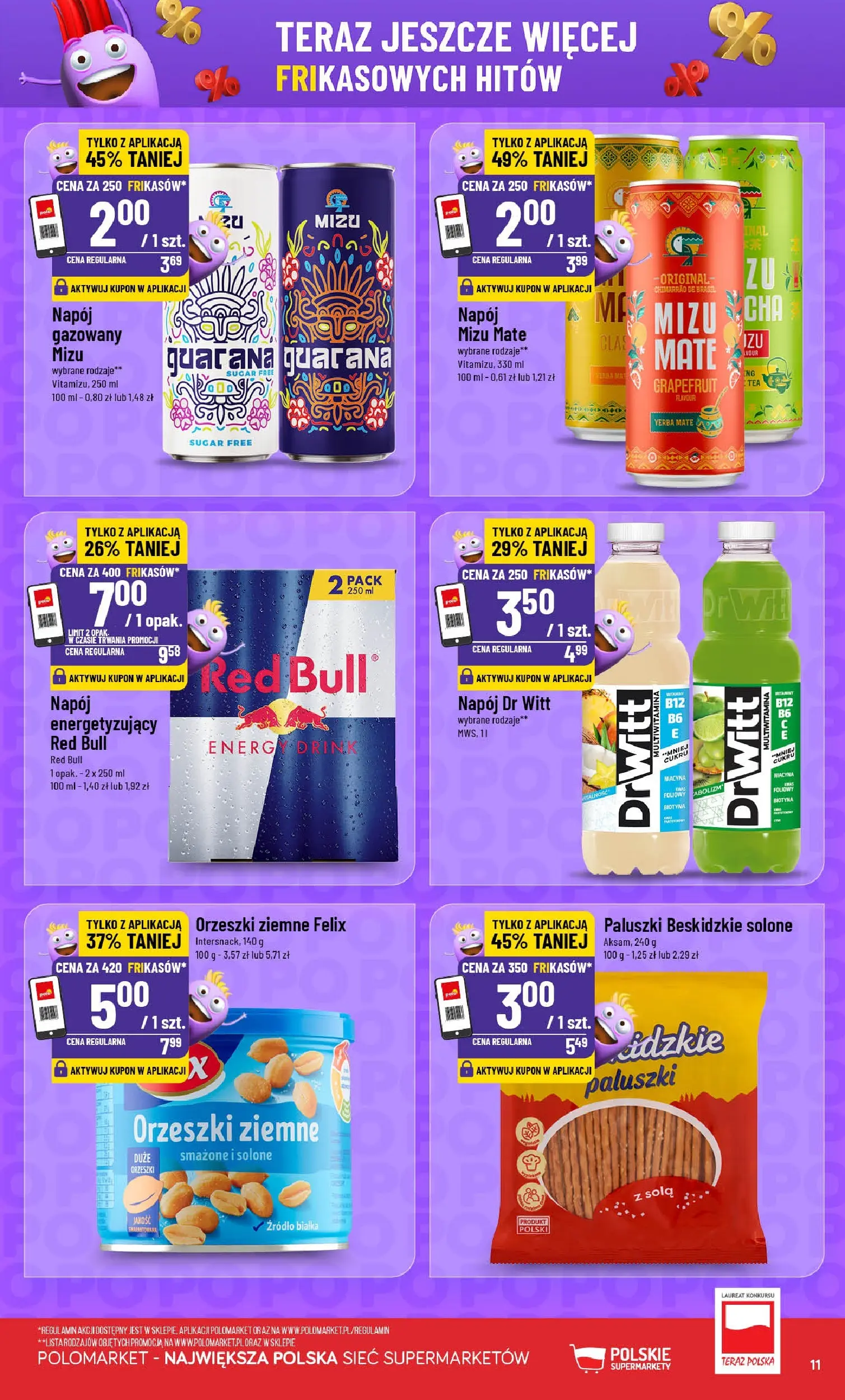 Nowa POLOmarket gazetka od jutra 19.11.2025 (PDF) | Strona: 11 | Produkty: Red bull, Paluszki, Orzeszki ziemne, Yerba mate