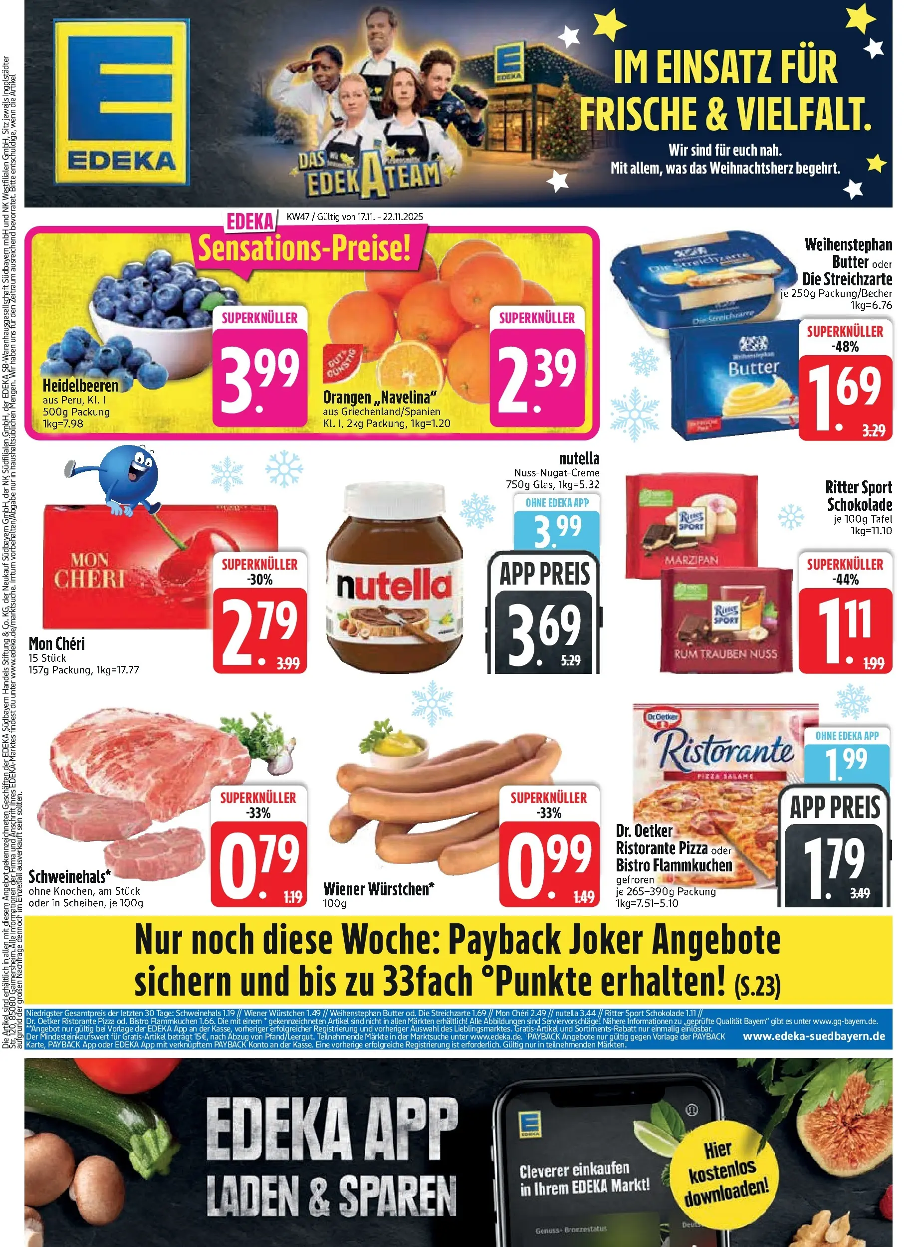 Edeka prospekt Vilsbiburg	 (ab 17.11.2025) » Angebote Online | Seite: 1 | Produkte: Trauben, Rum, Pizza, Kuchen
