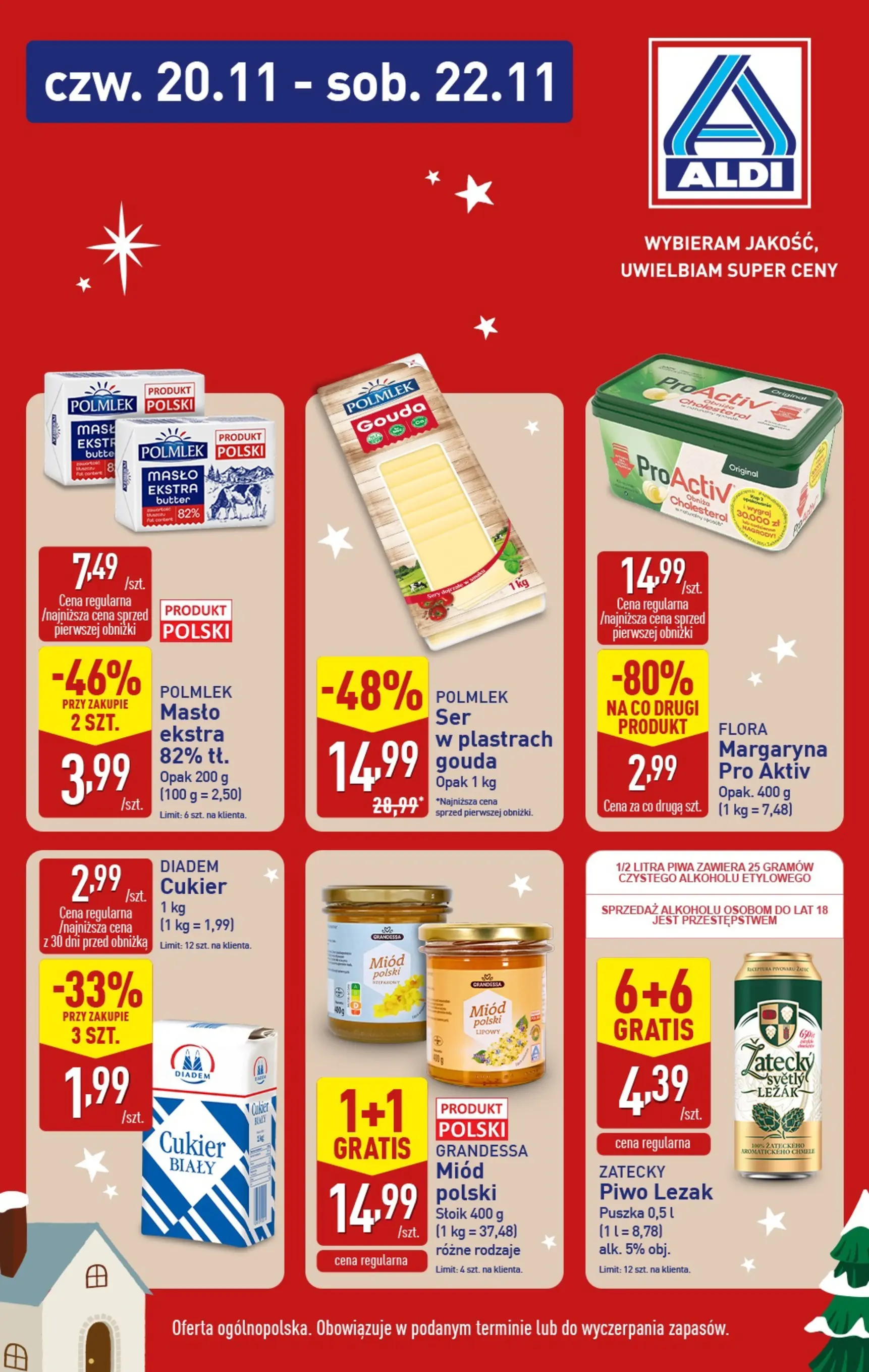 Aldi Gazetka - Super ceny na weekend od 20.11.2025 - Ulotka PDF, promocje | Strona: 2 | Produkty: Miód, Leżak, Margaryna, Cukier
