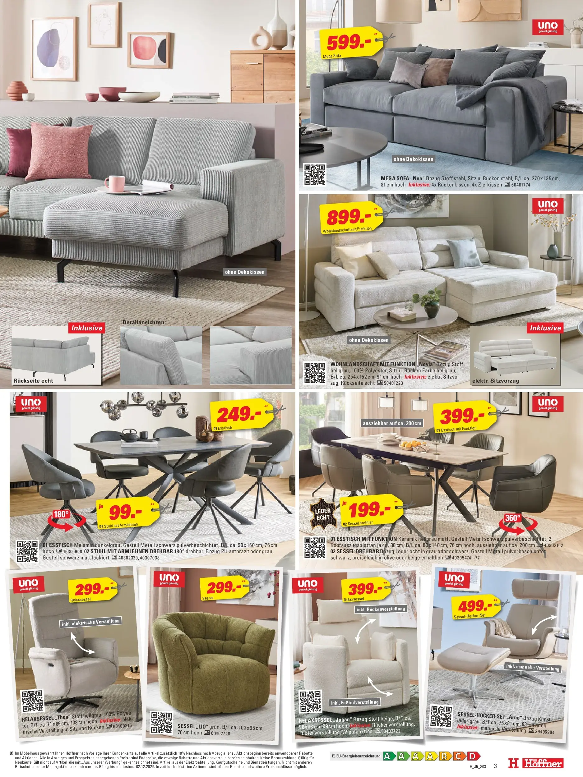 Höffner Prospekt Fuldabrück  (ab 18.11.2025) zum Blättern | Seite: 3 | Produkte: Esstisch, Sofa, Sessel, Stuhl