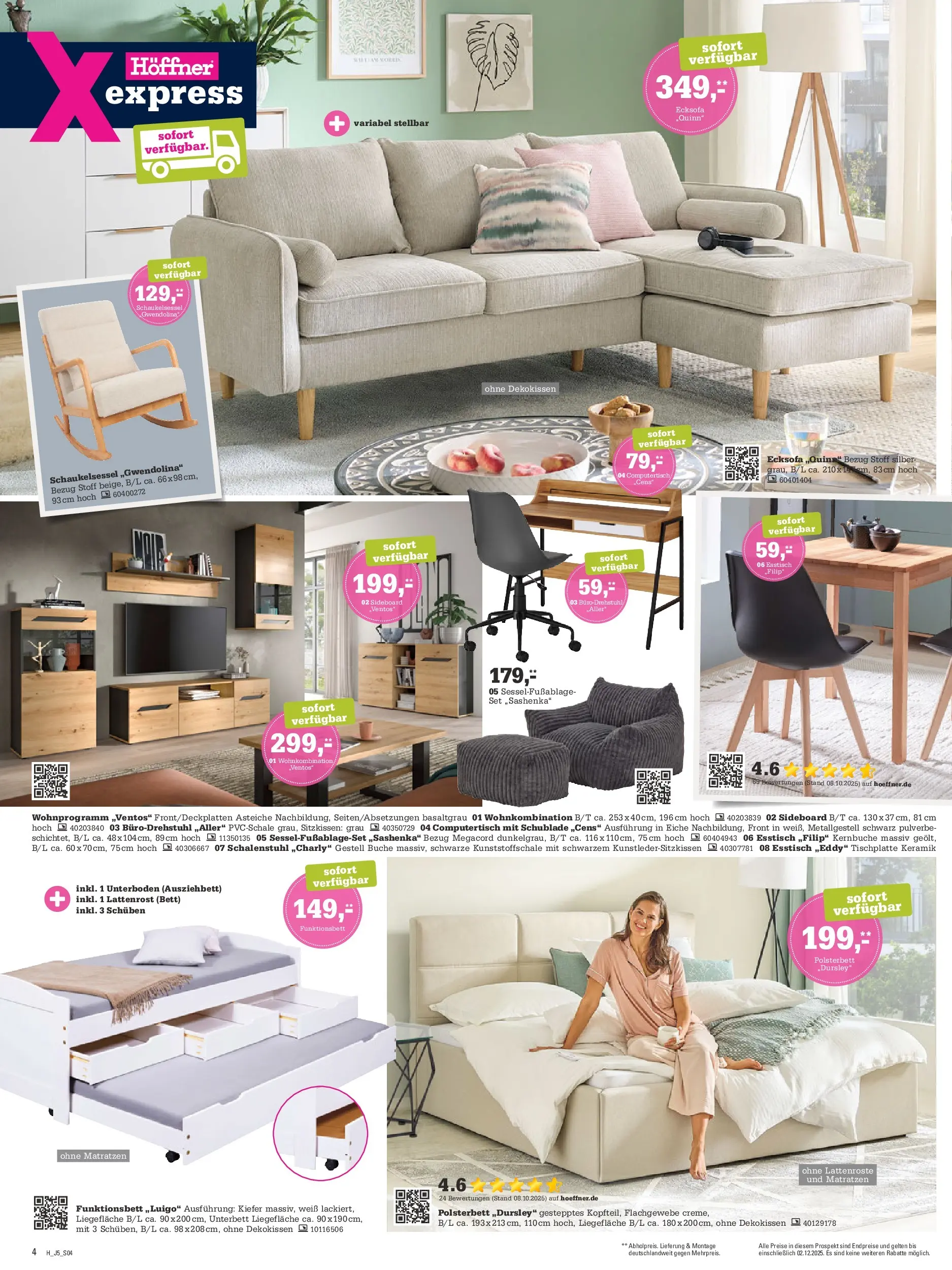 Höffner Prospekt Fuldabrück  (ab 18.11.2025) zum Blättern | Seite: 4 | Produkte: Sideboard, Ecksofa, Esstisch, Bett