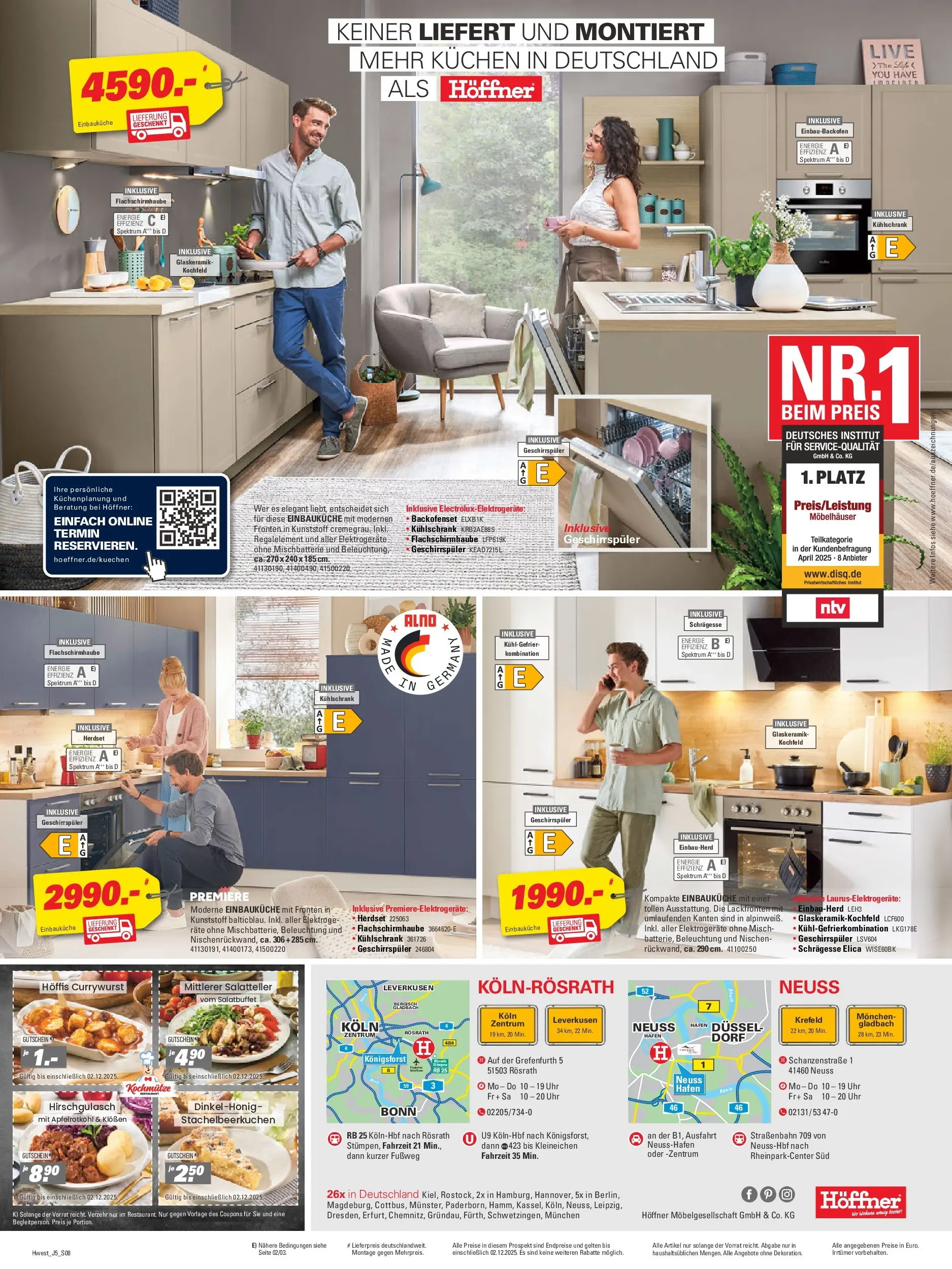 Höffner Prospekt Fuldabrück  (ab 18.11.2025) zum Blättern | Seite: 8 | Produkte: Einbauküche, Kühlschrank, Kuchen, Uhr