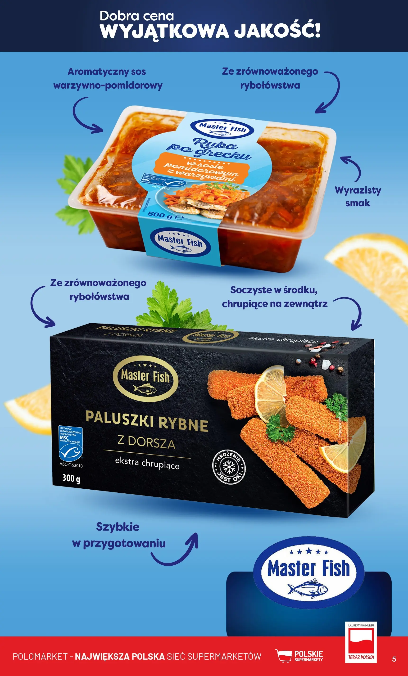 Nowa POLOmarket gazetka od jutra 19.11.2025 (PDF) | Strona: 5 | Produkty: Paluszki rybne, Paluszki, Ryba, Sos