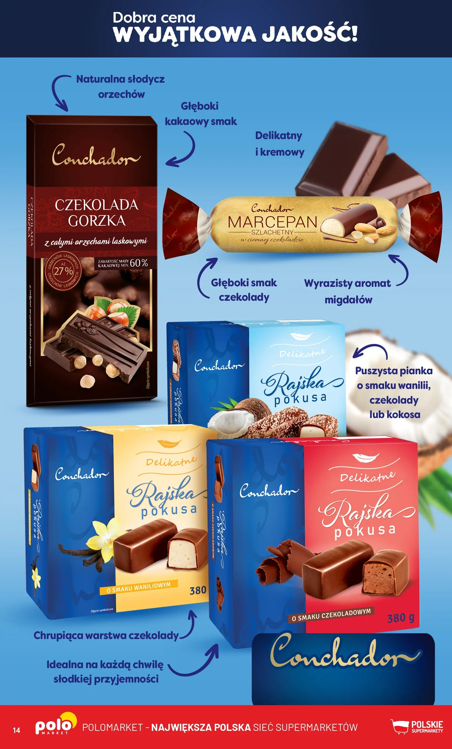 Nowa POLOmarket gazetka od jutra 19.11.2025 (PDF) | Strona: 14 | Produkty: Czekolady, Czekolada gorzka, Czekolada, Marcepan