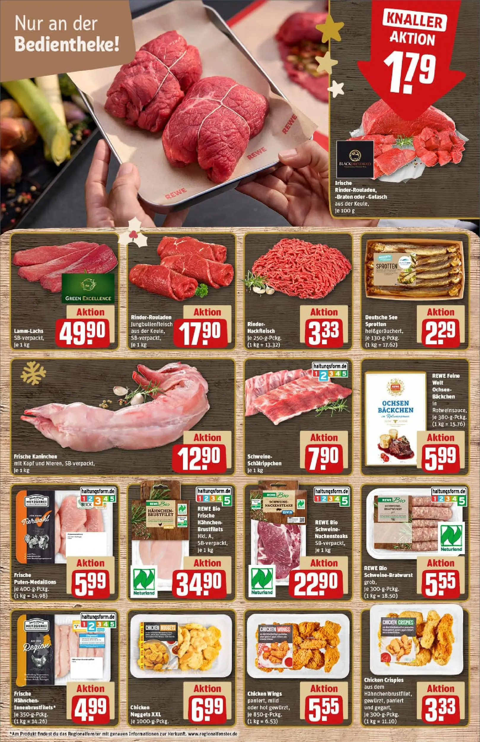 REWE Prospekt ab 23.11.2025 zum Blättern » Angebote | Seite: 8 | Produkte: Rinderrouladen, Nackensteaks, Kaninchen, Hackfleisch