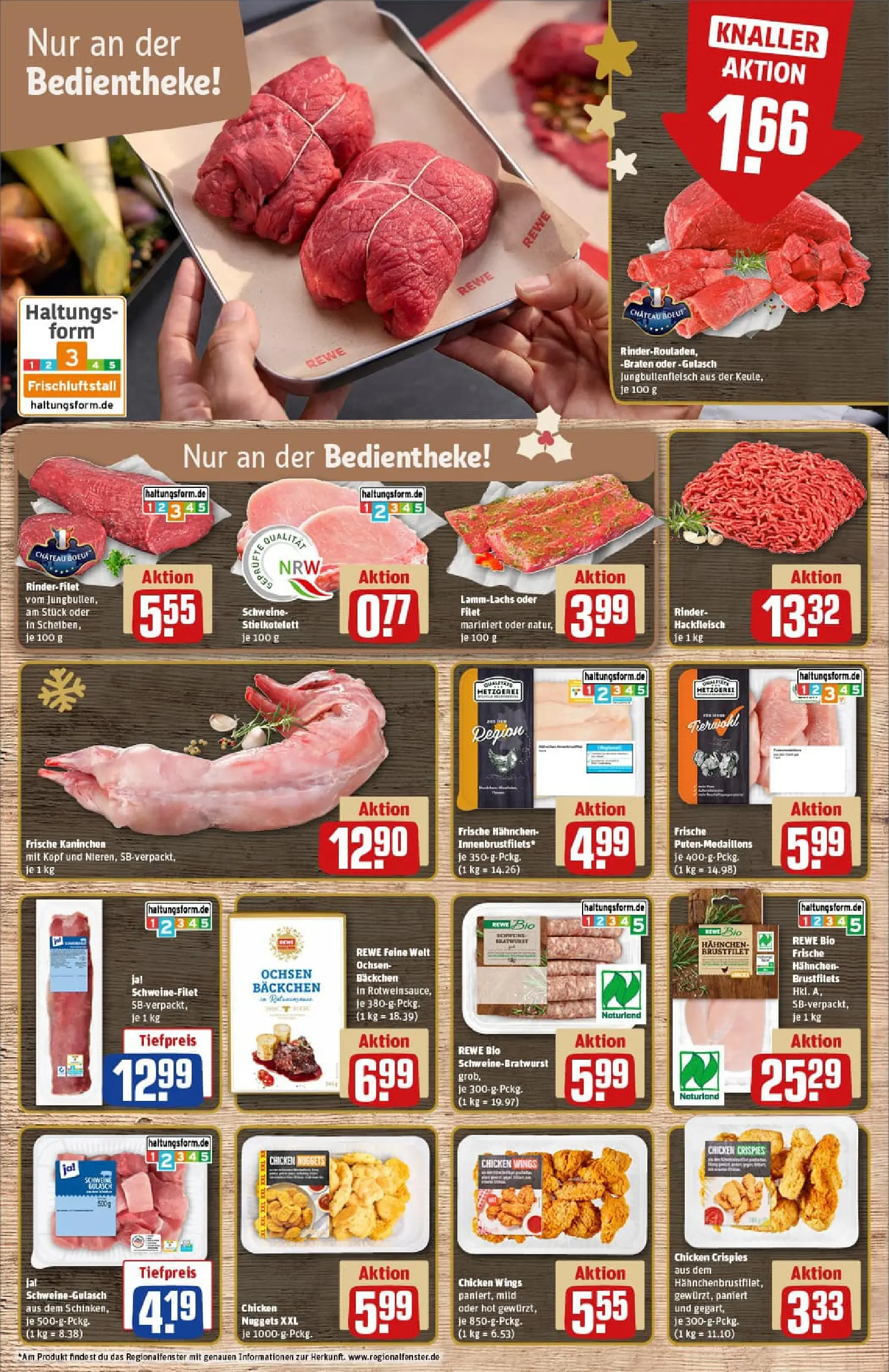 REWE Prospekt ab 23.11.2025 zum Blättern » Angebote | Seite: 8 | Produkte: Schweinegulasch, Hahnchen, Kaninchen, Hackfleisch