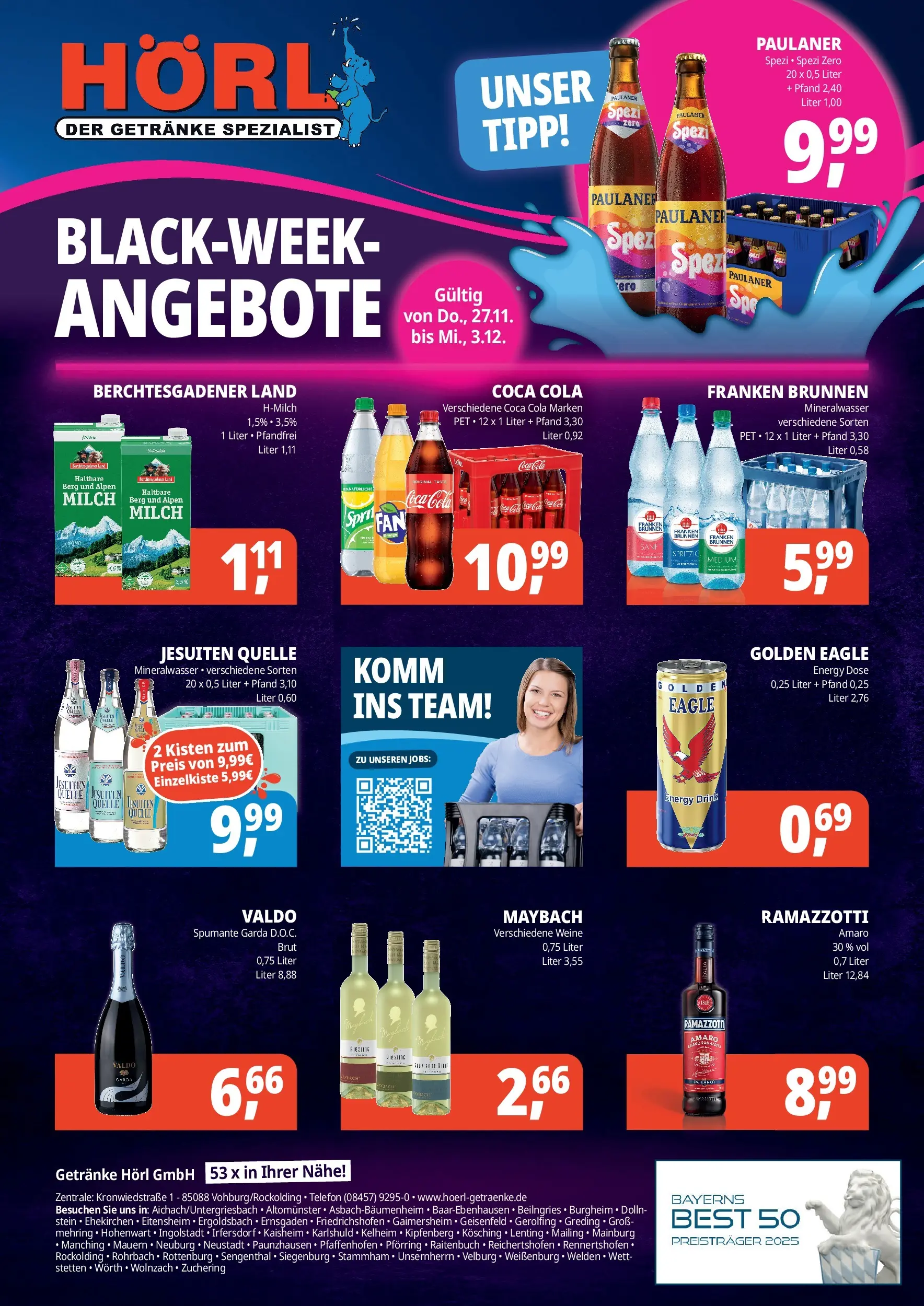 Entdecke - Getränke Hörl: Wochen-Angebote! (ab 26.11.2025) zum Blättern | Seite: 2 | Produkte: Cola, Milch, Paulaner spezi, Telefon