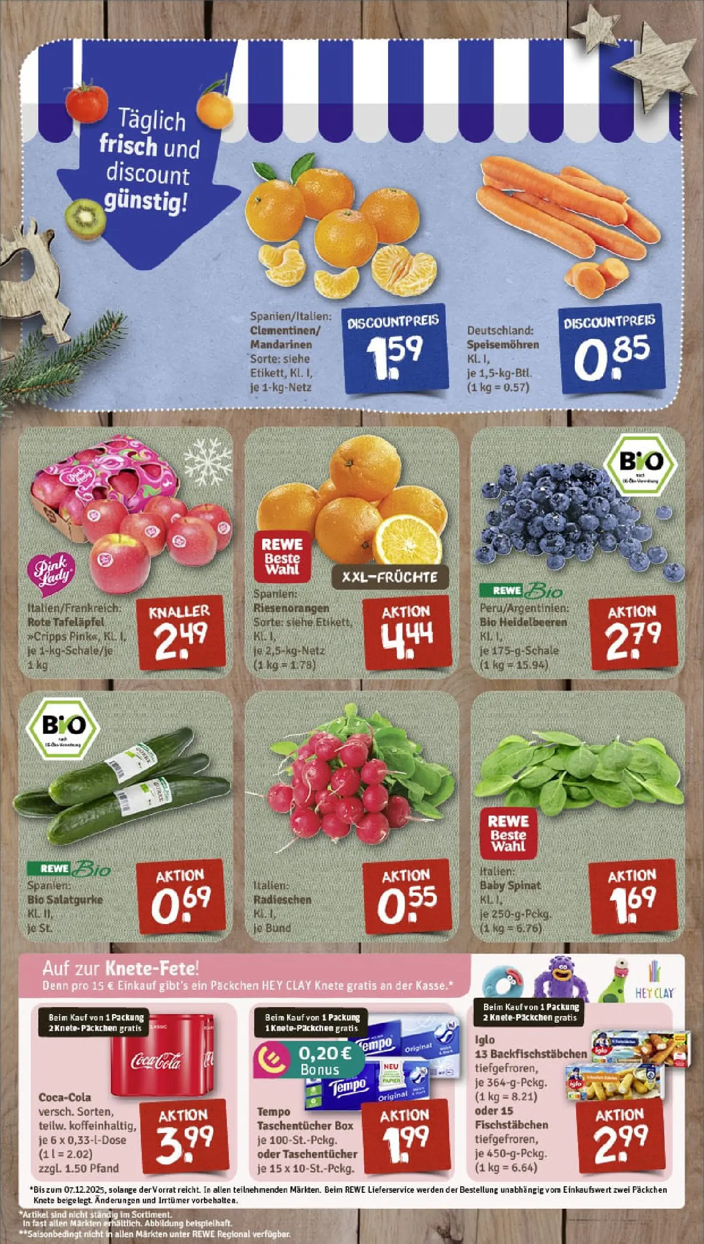REWE Prospekt ab 23.11.2025 zum Blättern » Angebote | Seite: 3 | Produkte: Coca cola, Iglo, Mandarinen, Tempo