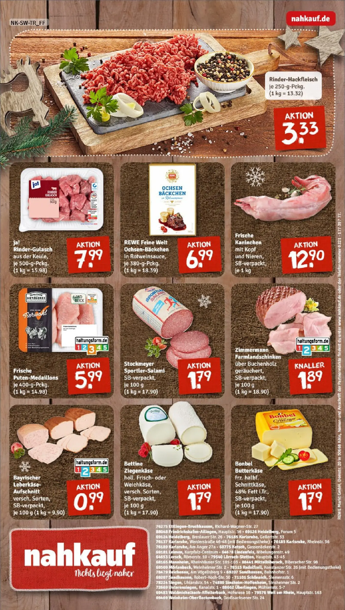 REWE Prospekt ab 23.11.2025 zum Blättern » Angebote | Seite: 8 | Produkte: Rindergulasch, Butter, Kaninchen, Salami