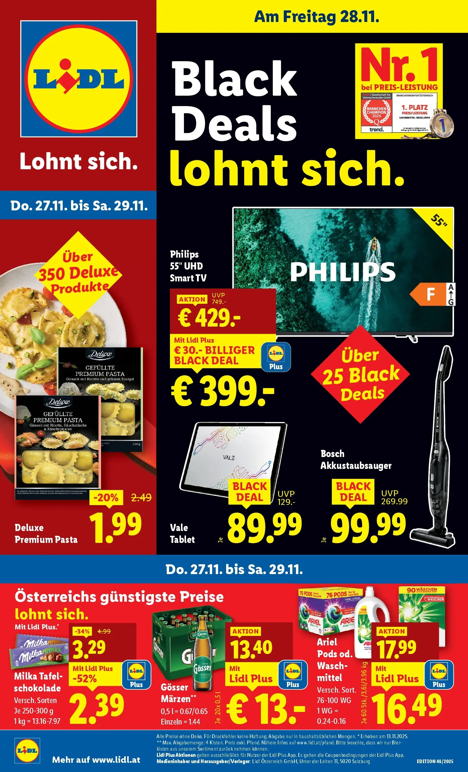 Lidl - Lidl: Flugblatt in deiner Nähe ab 26.11.2025 - Angebote ab donnerstag | Seite: 1 | Produkte: Pasta, Tablet, TV, Schokolade