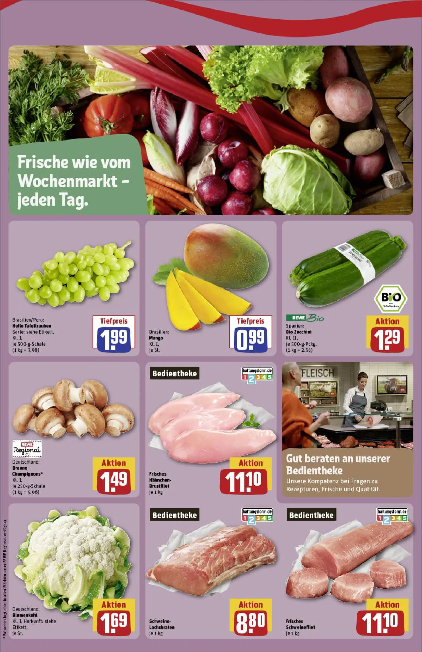 REWE Prospekt ab 23.11.2025 zum Blättern » Angebote | Seite: 2 | Produkte: Schweinefilet, Lachs, Mango, Fleisch
