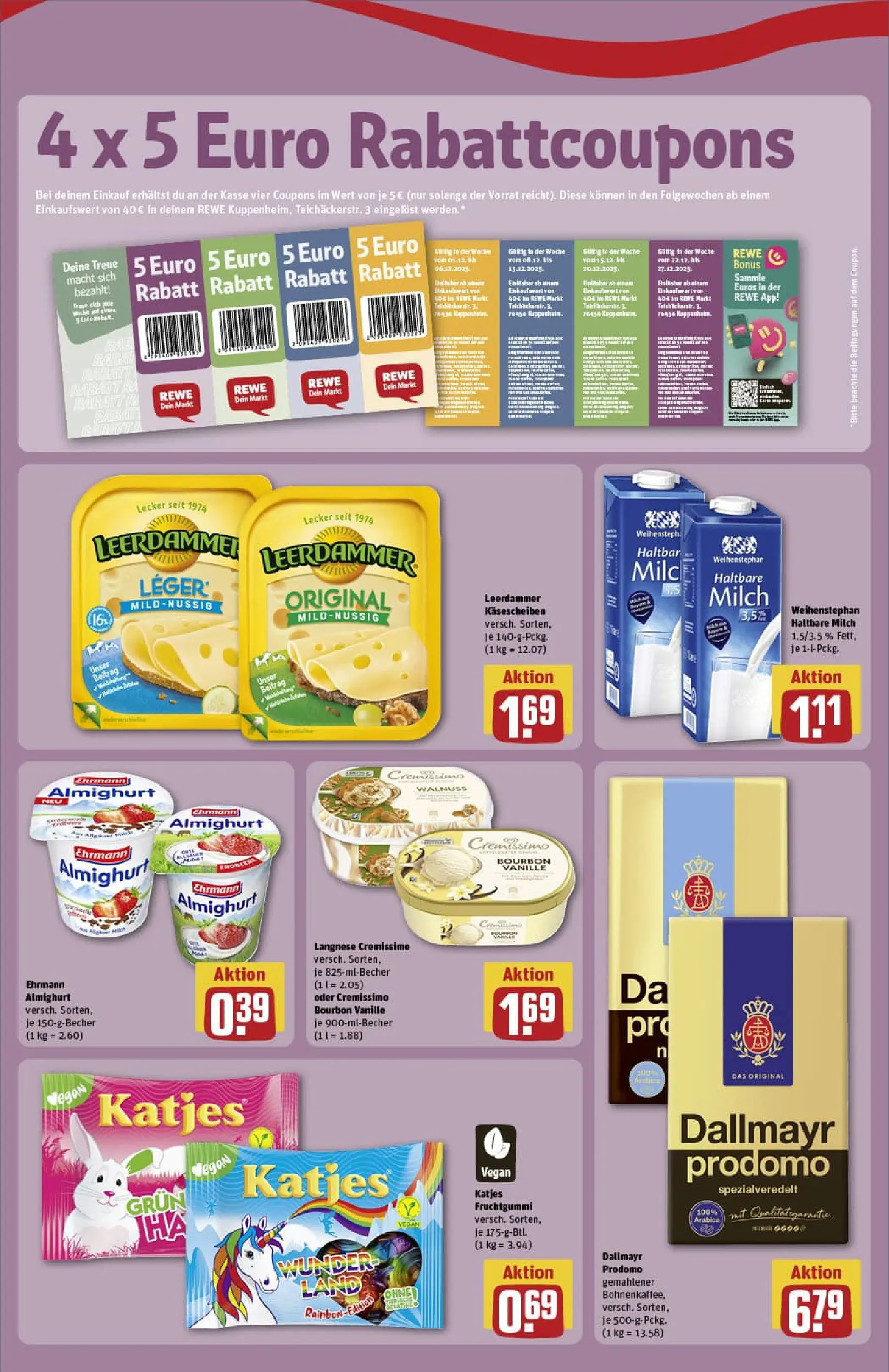 REWE Prospekt ab 23.11.2025 zum Blättern » Angebote | Seite: 3 | Produkte: Ehrmann almighurt, Leerdammer, Dallmayr, Bourbon