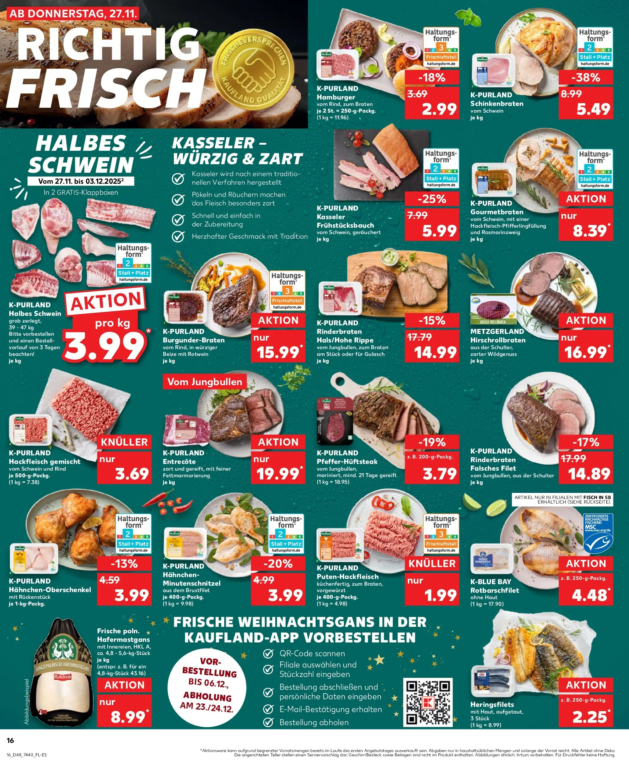 Prospekt Kaufland ab 27.11.2025 » Angebote Online zum Blättern | Seite: 16 | Produkte: Hahnchen, Rotwein, Entrecote, Hackfleisch