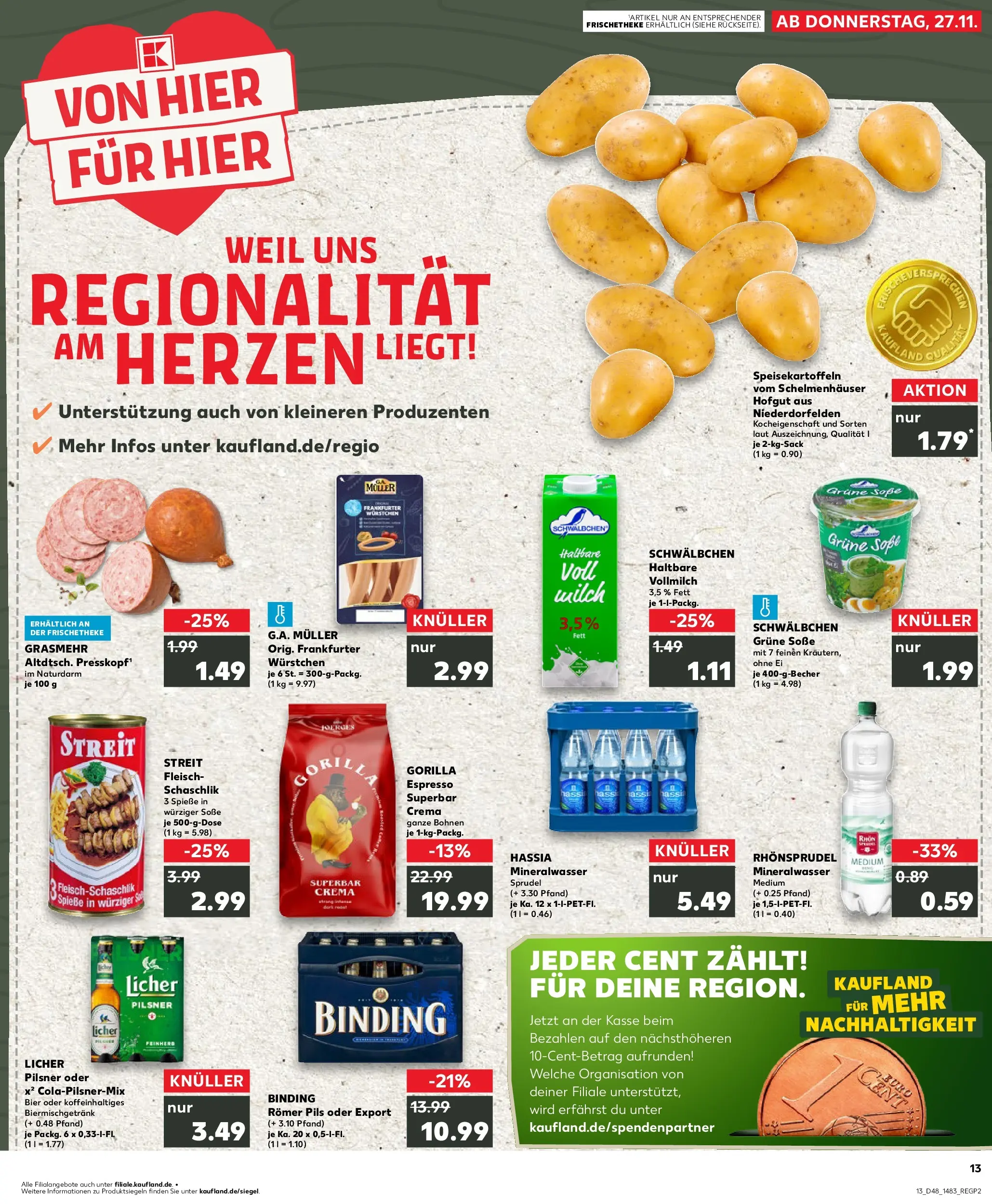 Prospekt Kaufland ab 27.11.2025 » Angebote Online zum Blättern | Seite: 13 | Produkte: Bier, Pils, Spieße, Rhonsprudel