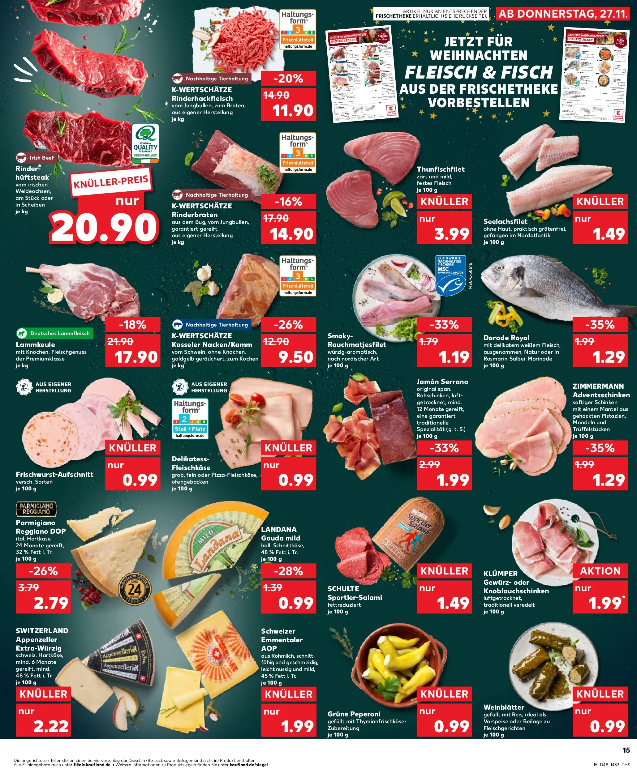 Prospekt Kaufland ab 27.11.2025 » Angebote Online zum Blättern | Seite: 15 | Produkte: Rinderbraten, Fisch, Steak, Fleisch