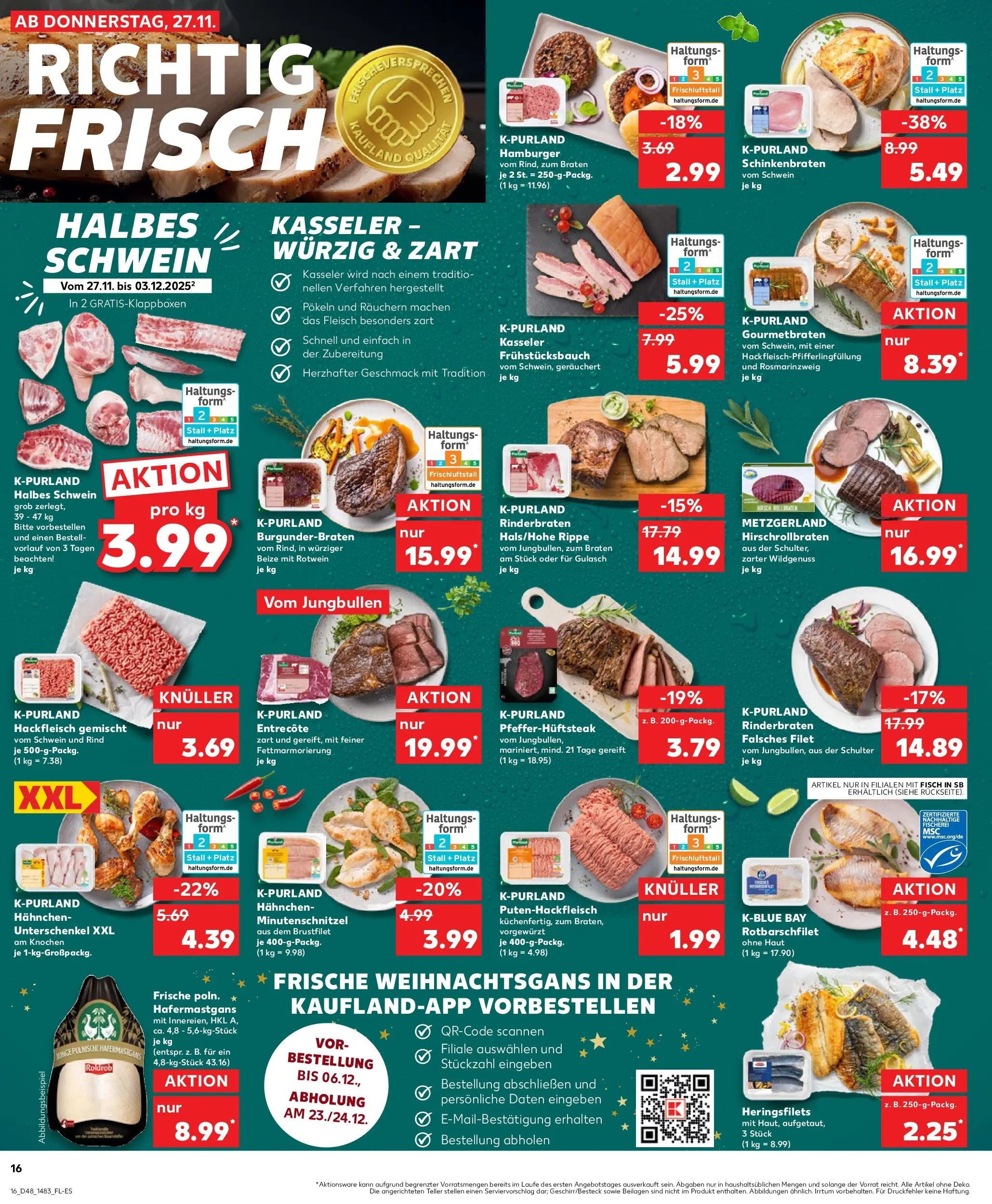 Prospekt Kaufland ab 27.11.2025 » Angebote Online zum Blättern | Seite: 16 | Produkte: Hahnchen, Fisch, Fleisch, Hackfleisch