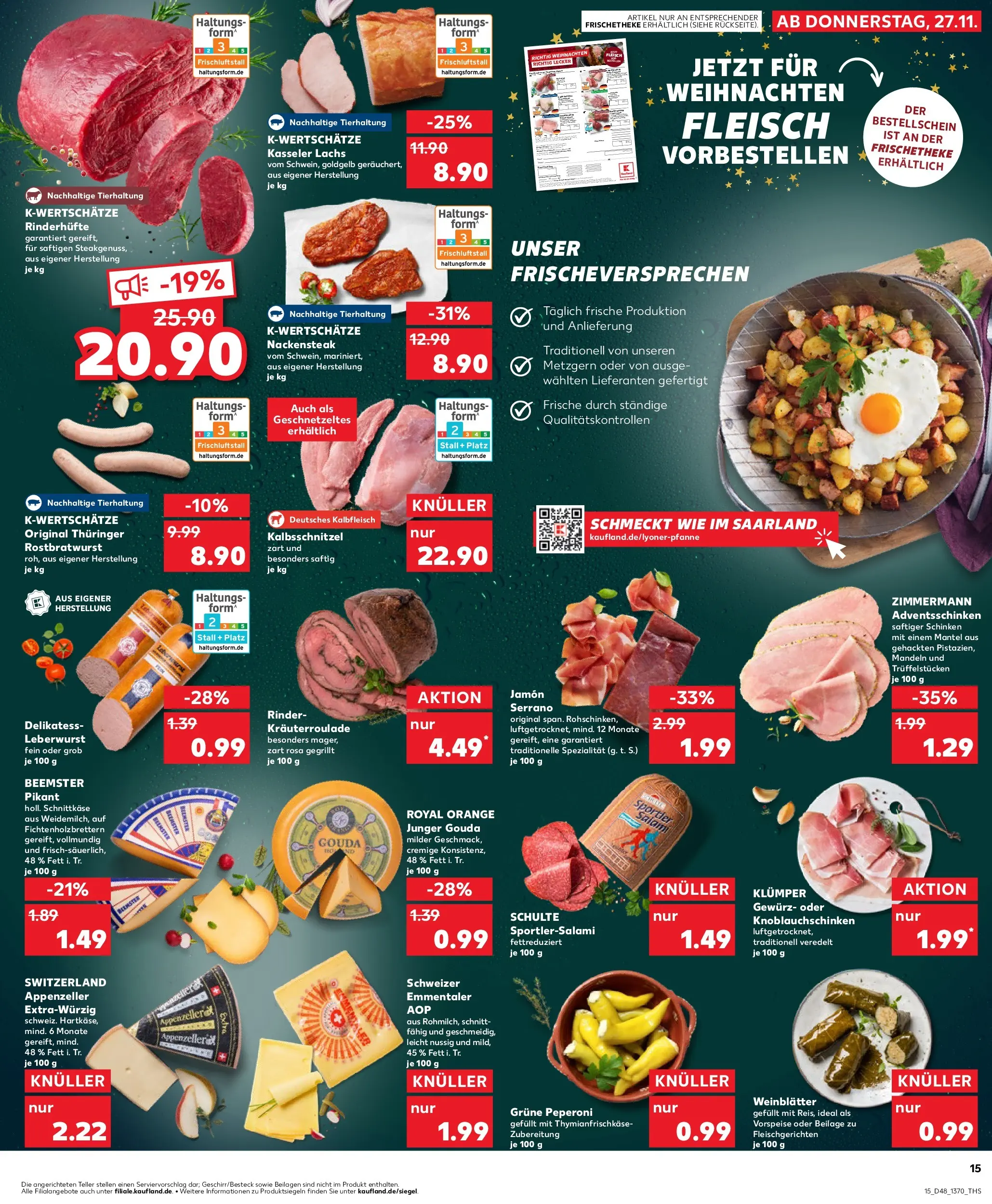 Prospekt Kaufland ab 27.11.2025 » Angebote Online zum Blättern | Seite: 15 | Produkte: Lachs, Mantel, Schinken, Fleisch