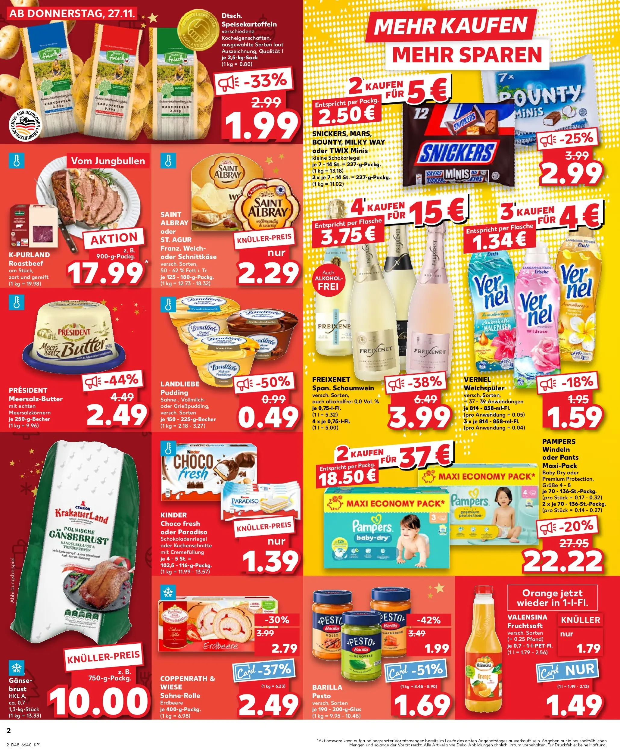 Prospekt Kaufland ab 27.11.2025 » Angebote Online zum Blättern | Seite: 2 | Produkte: Barilla pesto, Valensina, Kartoffeln, Fruchtsaft