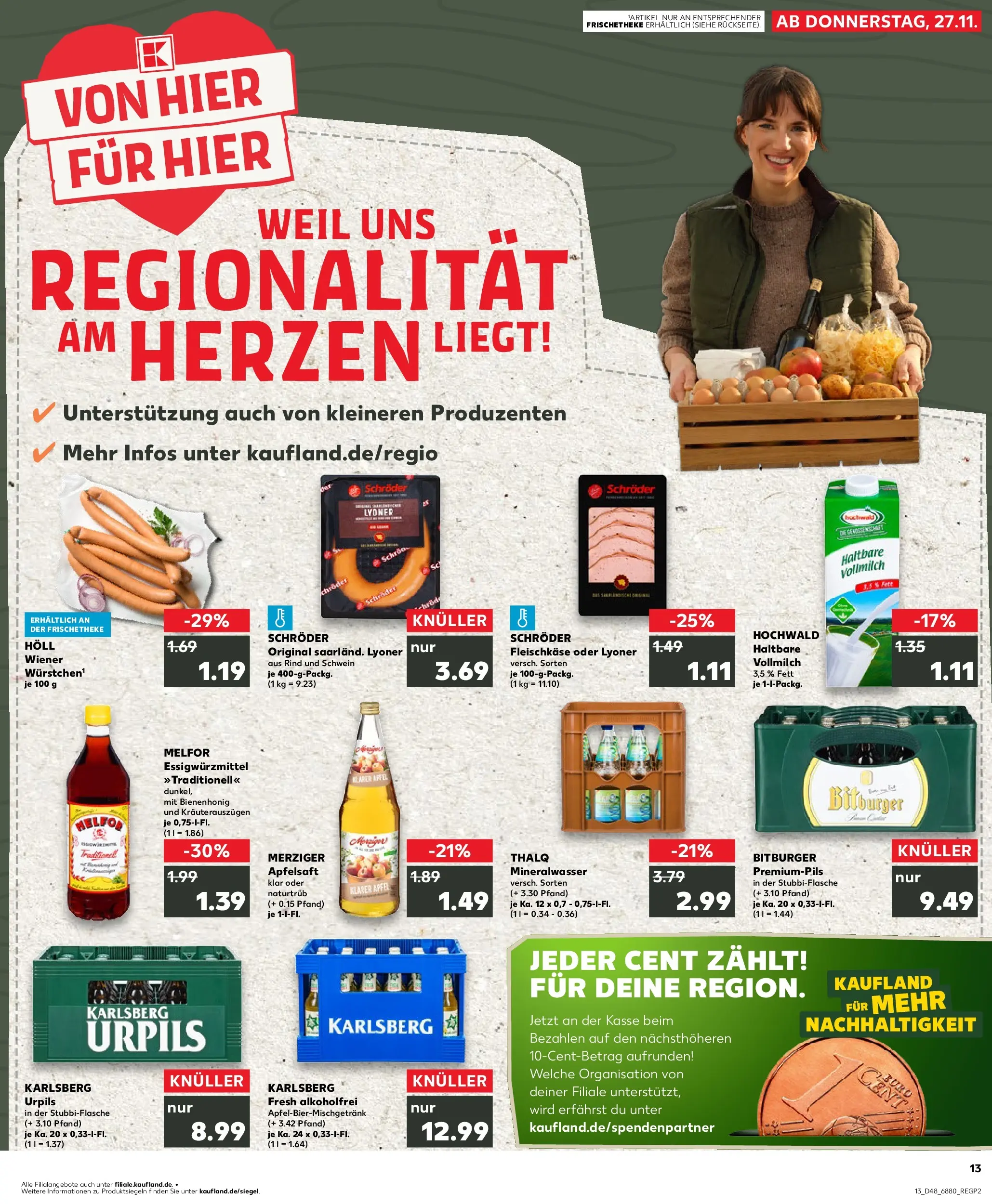 Prospekt Kaufland ab 27.11.2025 » Angebote Online zum Blättern | Seite: 13 | Produkte: Bitburger, Wiener wurstchen, Äpfel, Apfelsaft