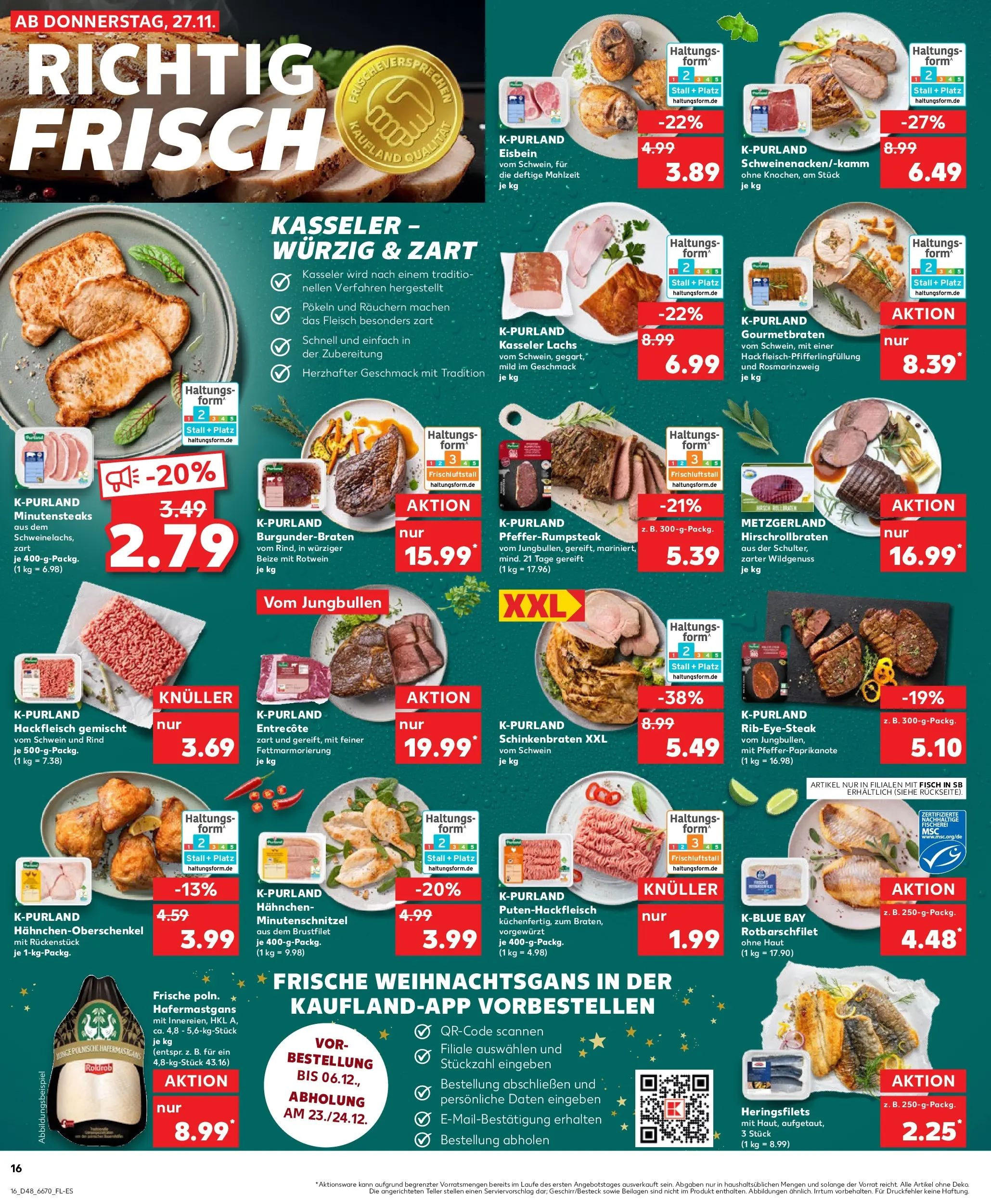Prospekt Kaufland ab 27.11.2025 » Angebote Online zum Blättern | Seite: 16 | Produkte: Hahnchen, Rotwein, Fisch, Lachs