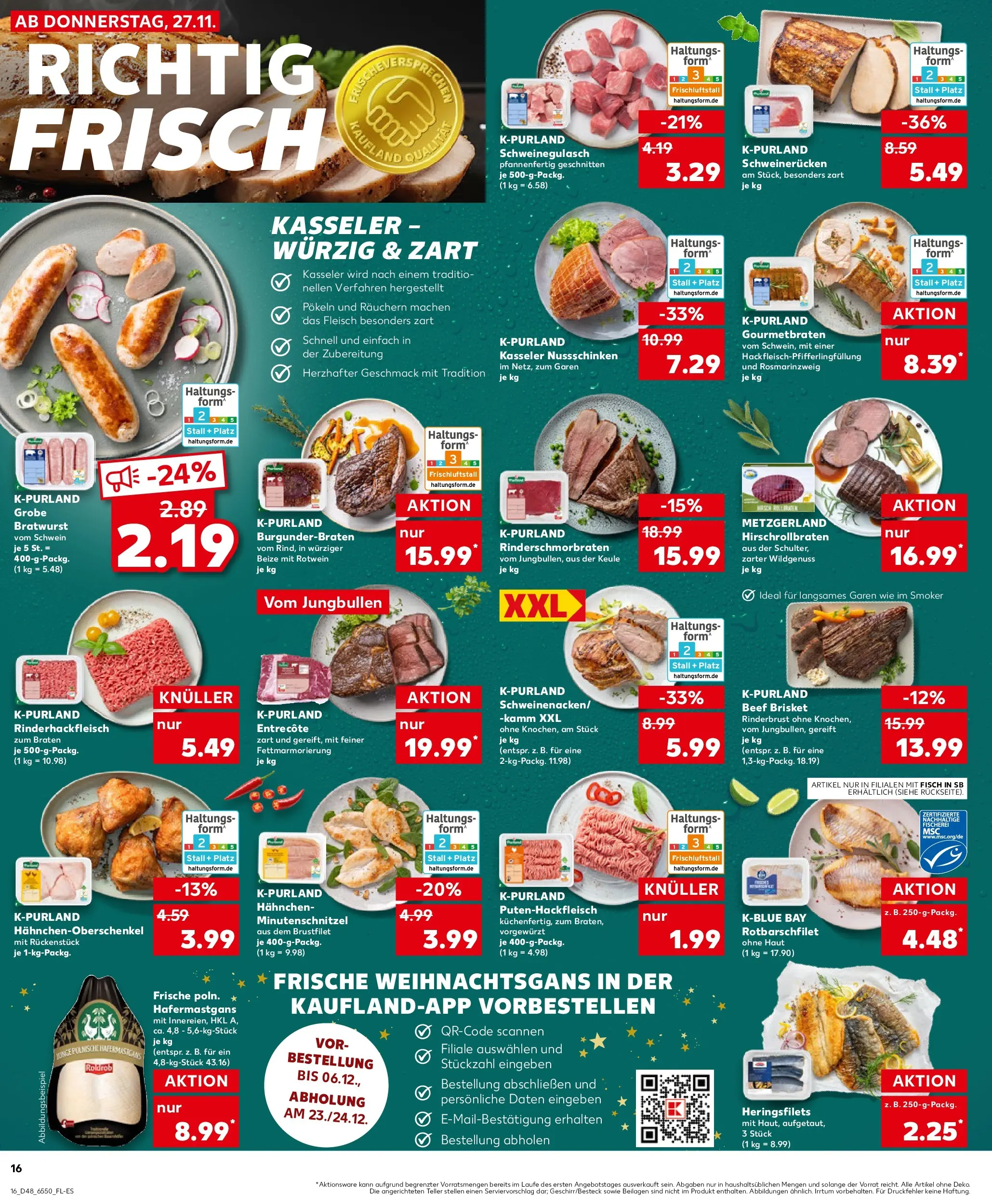 Prospekt Kaufland ab 27.11.2025 » Angebote Online zum Blättern | Seite: 16 | Produkte: Rotwein, Fisch, Schweinerucken, Fleisch