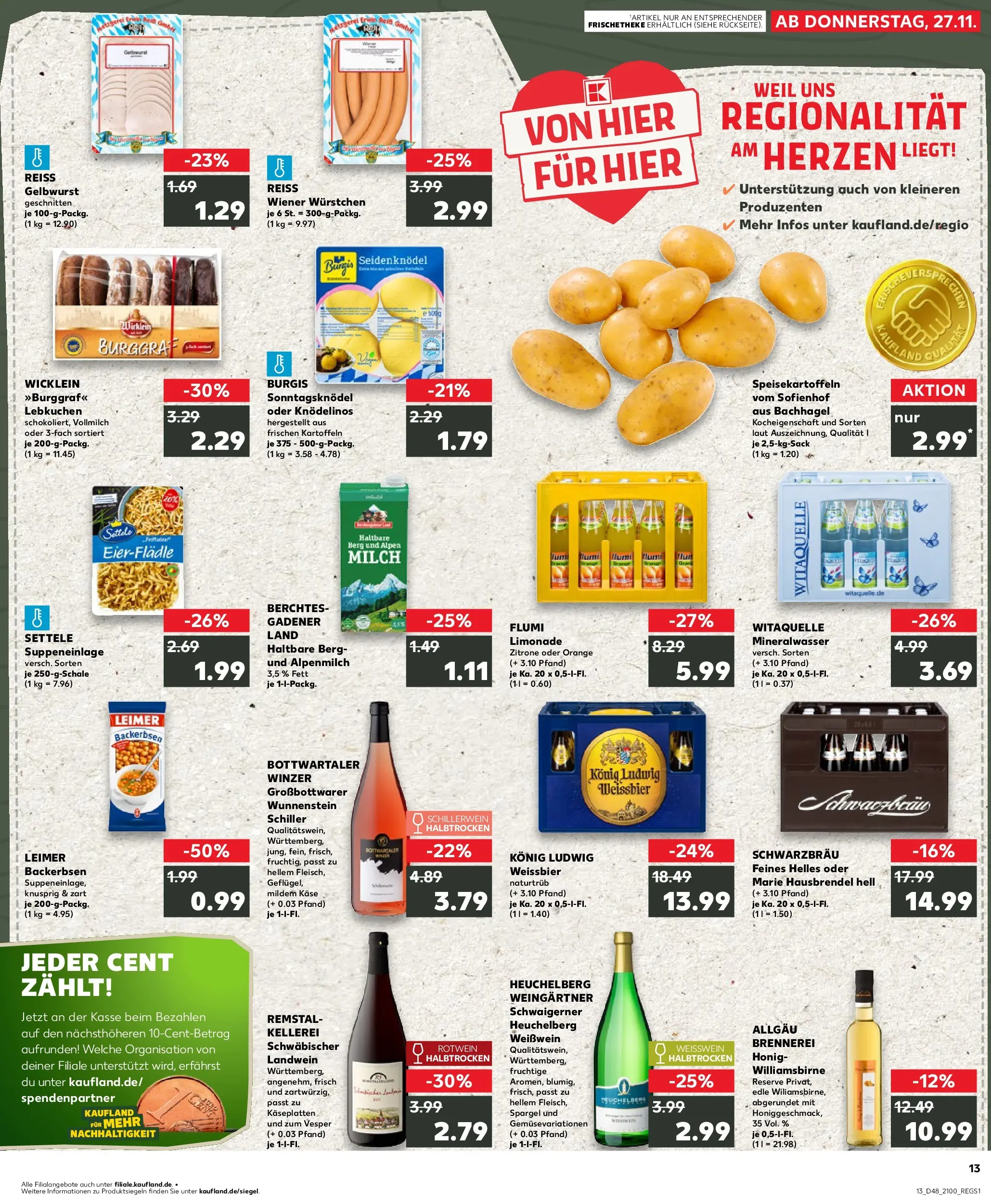 Prospekt Kaufland ab 27.11.2025 » Angebote Online zum Blättern | Seite: 13 | Produkte: Weißwein, Spargel, Mineralwasser, Kartoffeln