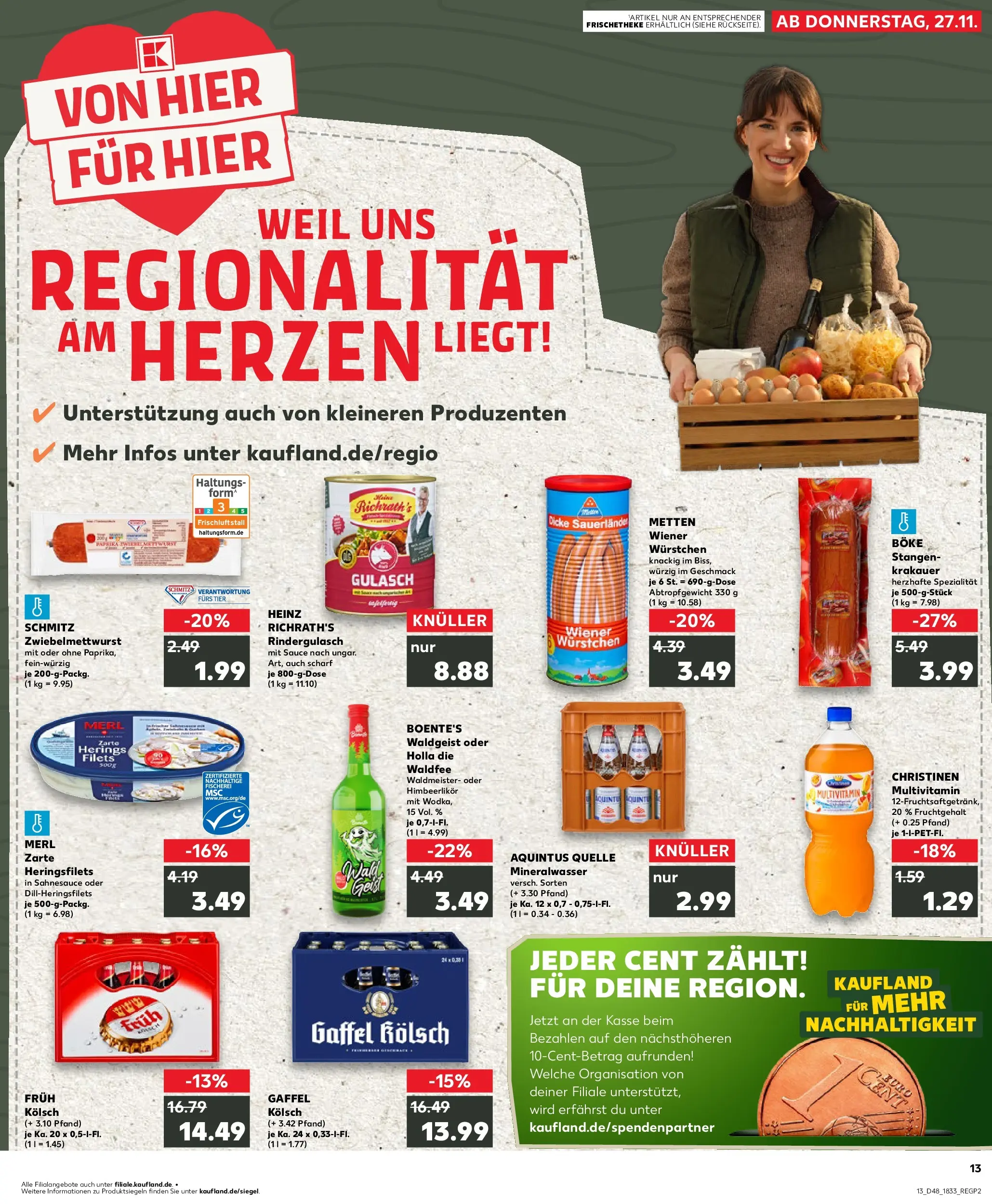 Prospekt Kaufland ab 27.11.2025 » Angebote Online zum Blättern | Seite: 1 | Produkte: Wiener wurstchen, Mineralwasser, Paprika, Gulasch
