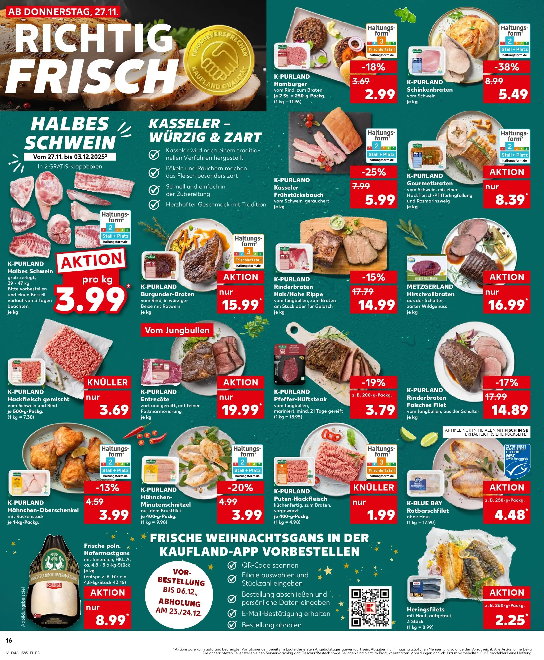 Prospekt Kaufland ab 27.11.2025 » Angebote Online zum Blättern | Seite: 16 | Produkte: Hahnchen, Rotwein, Fisch, Fleisch