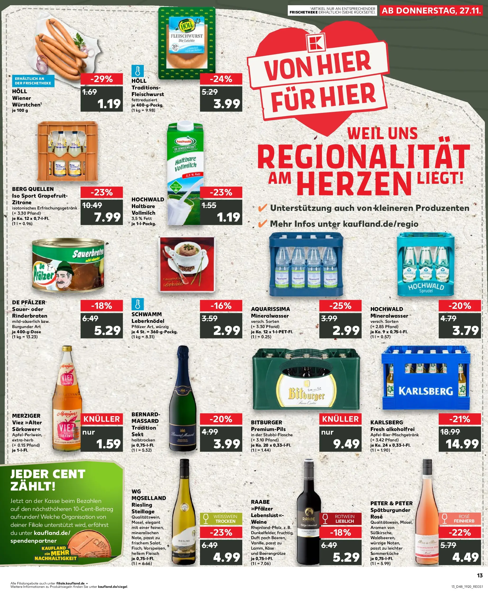 Prospekt Kaufland ab 27.11.2025 » Angebote Online zum Blättern | Seite: 13 | Produkte: Rinderbraten, Bitburger, Mineralwasser, Grapefruit