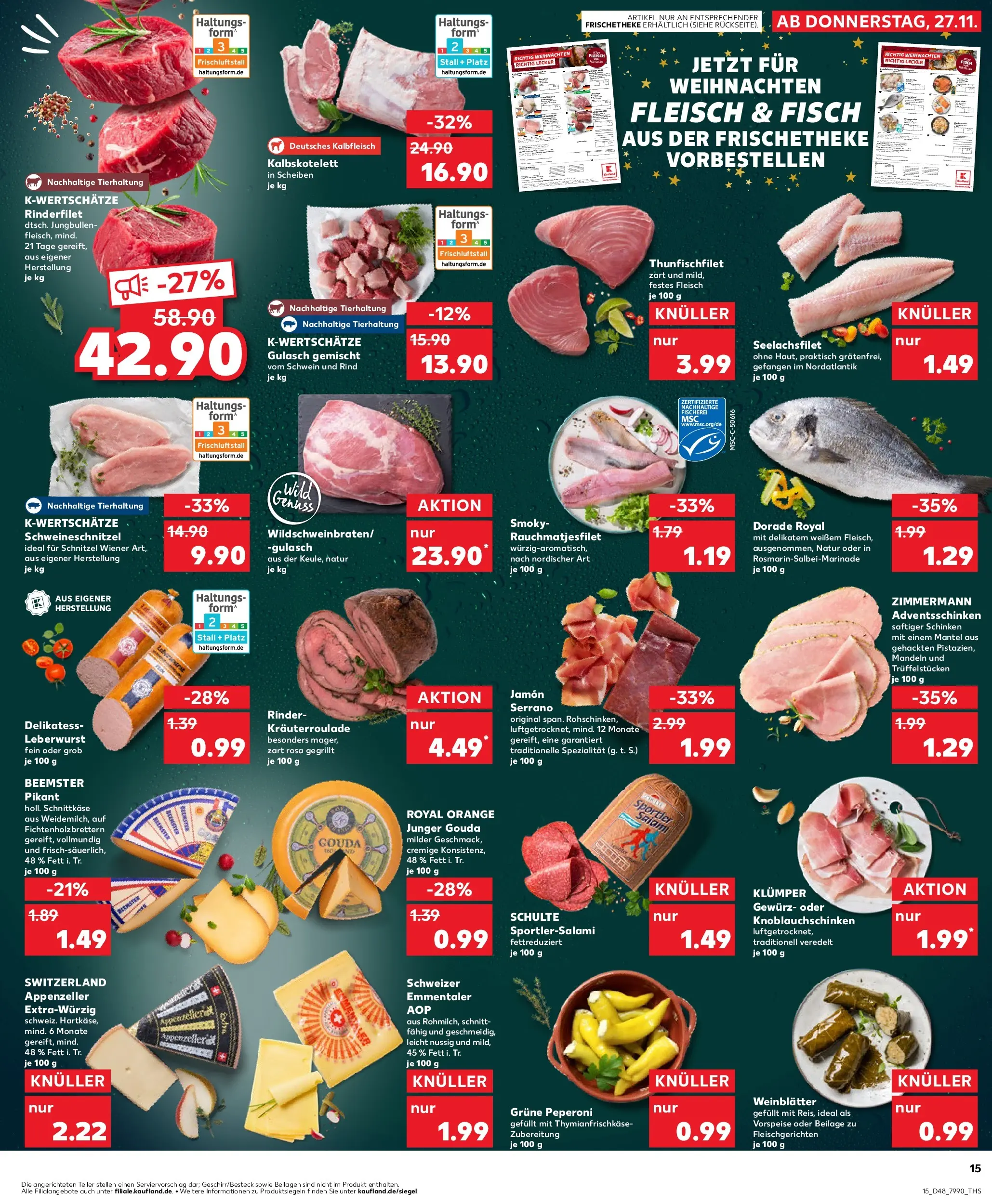 Prospekt Kaufland ab 27.11.2025 » Angebote Online zum Blättern | Seite: 15 | Produkte: Dorade, Schnitzel, Mantel, Salami