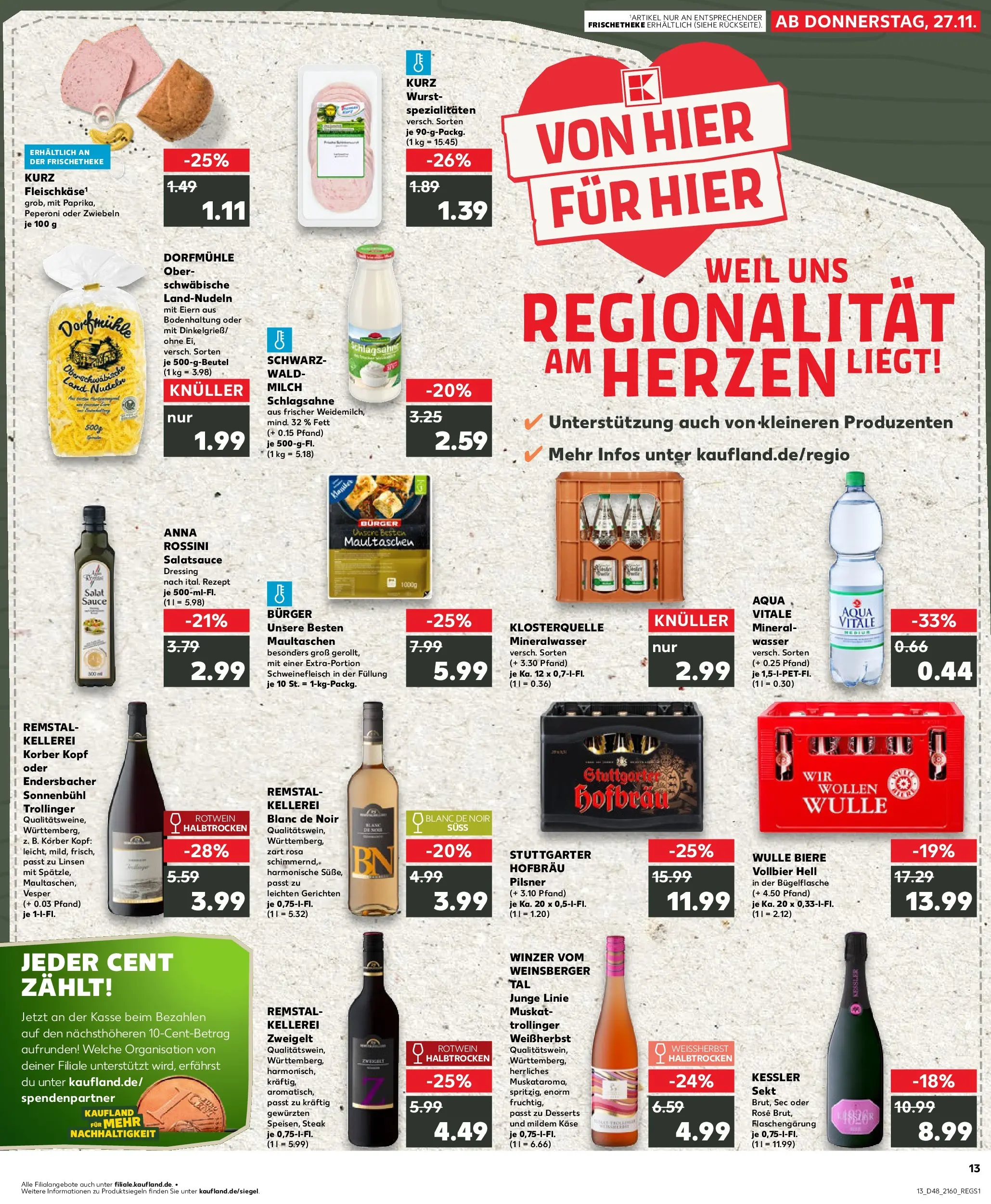 Prospekt Kaufland ab 27.11.2025 » Angebote Online zum Blättern | Seite: 13 | Produkte: Käse, Dressing, Mineralwasser, Wasser