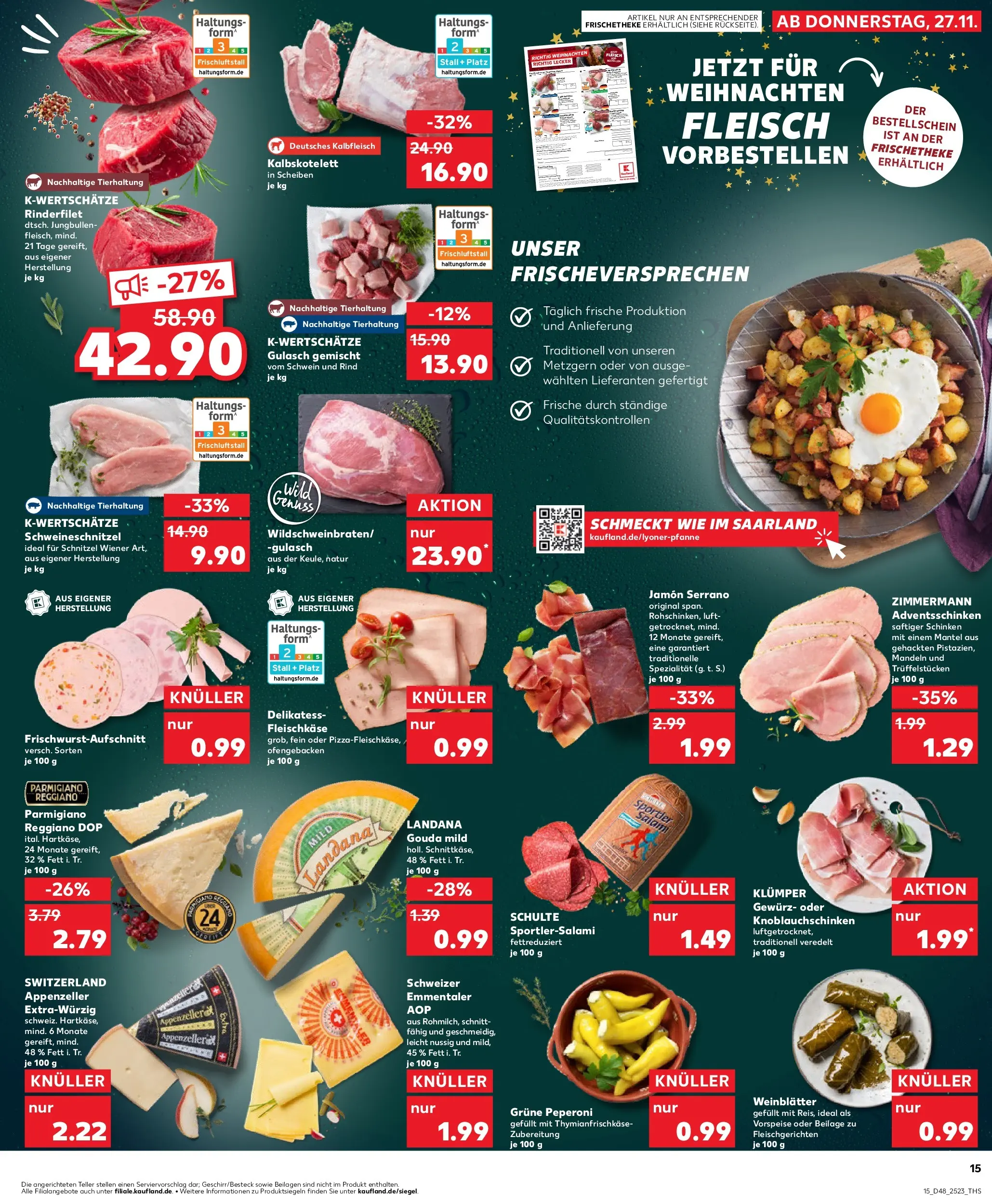 Prospekt Kaufland ab 27.11.2025 » Angebote Online zum Blättern | Seite: 15 | Produkte: Schnitzel, Mantel, Schinken, Fleisch