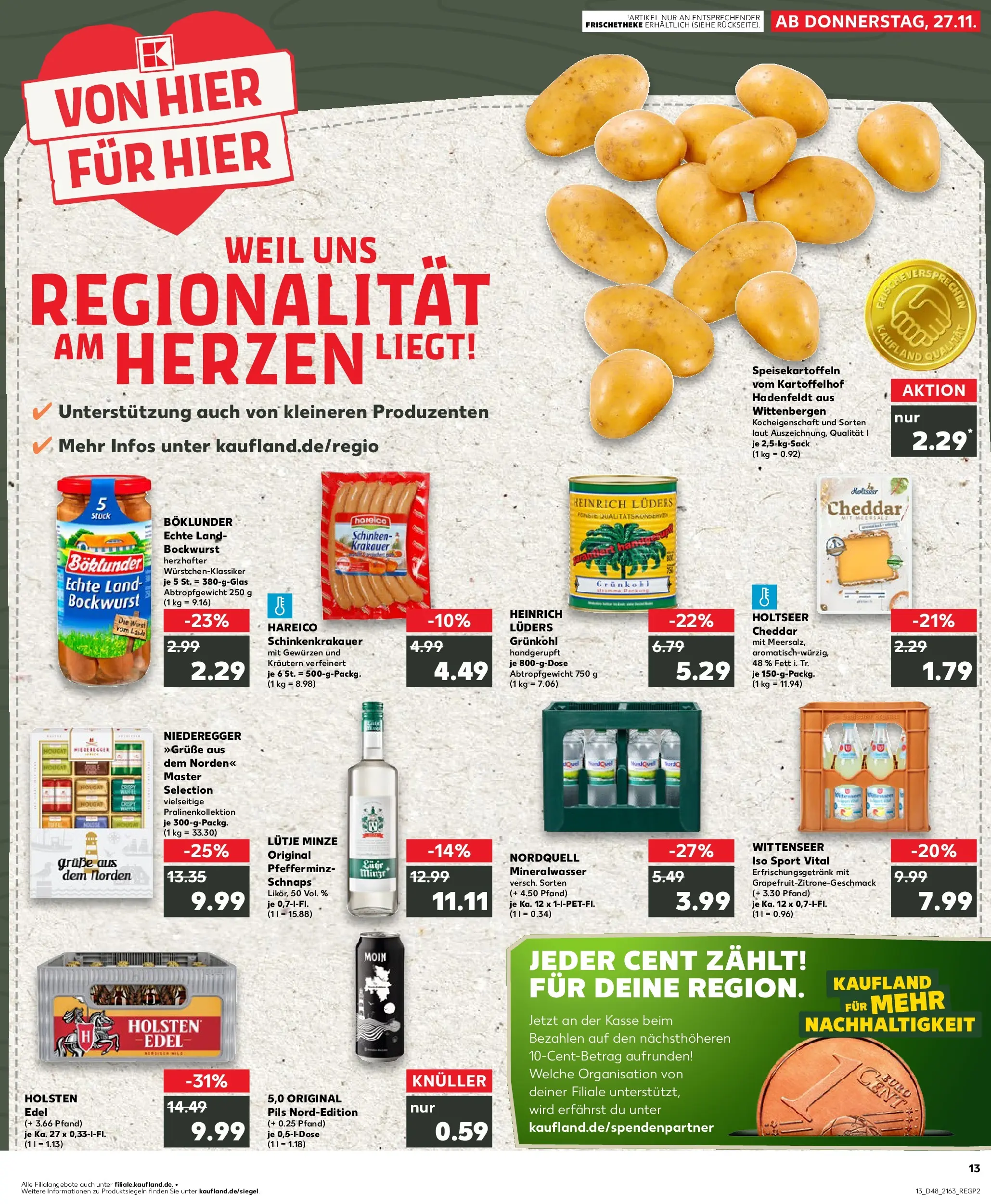 Prospekt Kaufland ab 27.11.2025 » Angebote Online zum Blättern | Seite: 1 | Produkte: Schnaps, Holsten edel, Pils, Schinken