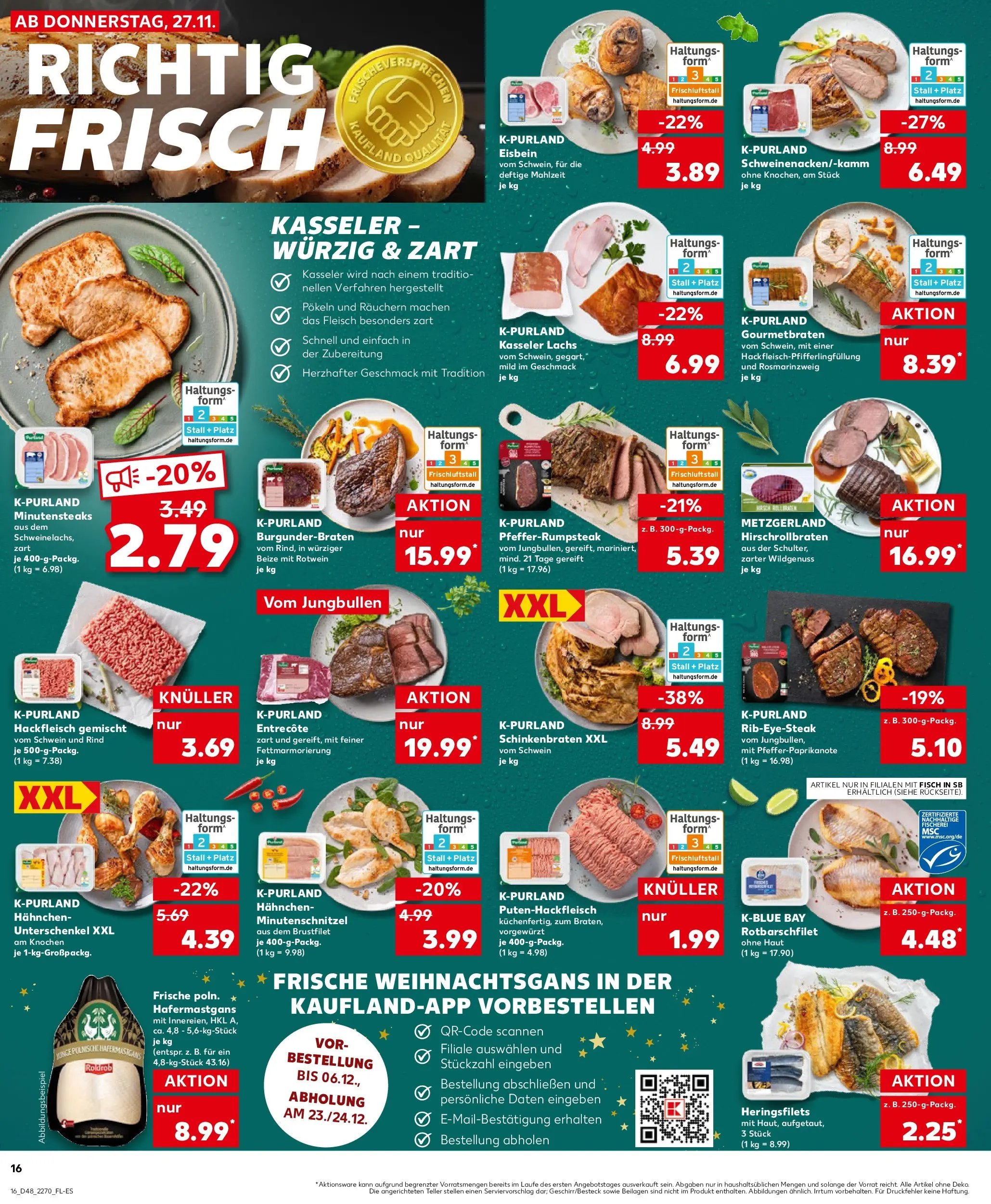 Prospekt Kaufland ab 27.11.2025 » Angebote Online zum Blättern | Seite: 16 | Produkte: Hahnchen, Fisch, Fleisch, Hackfleisch
