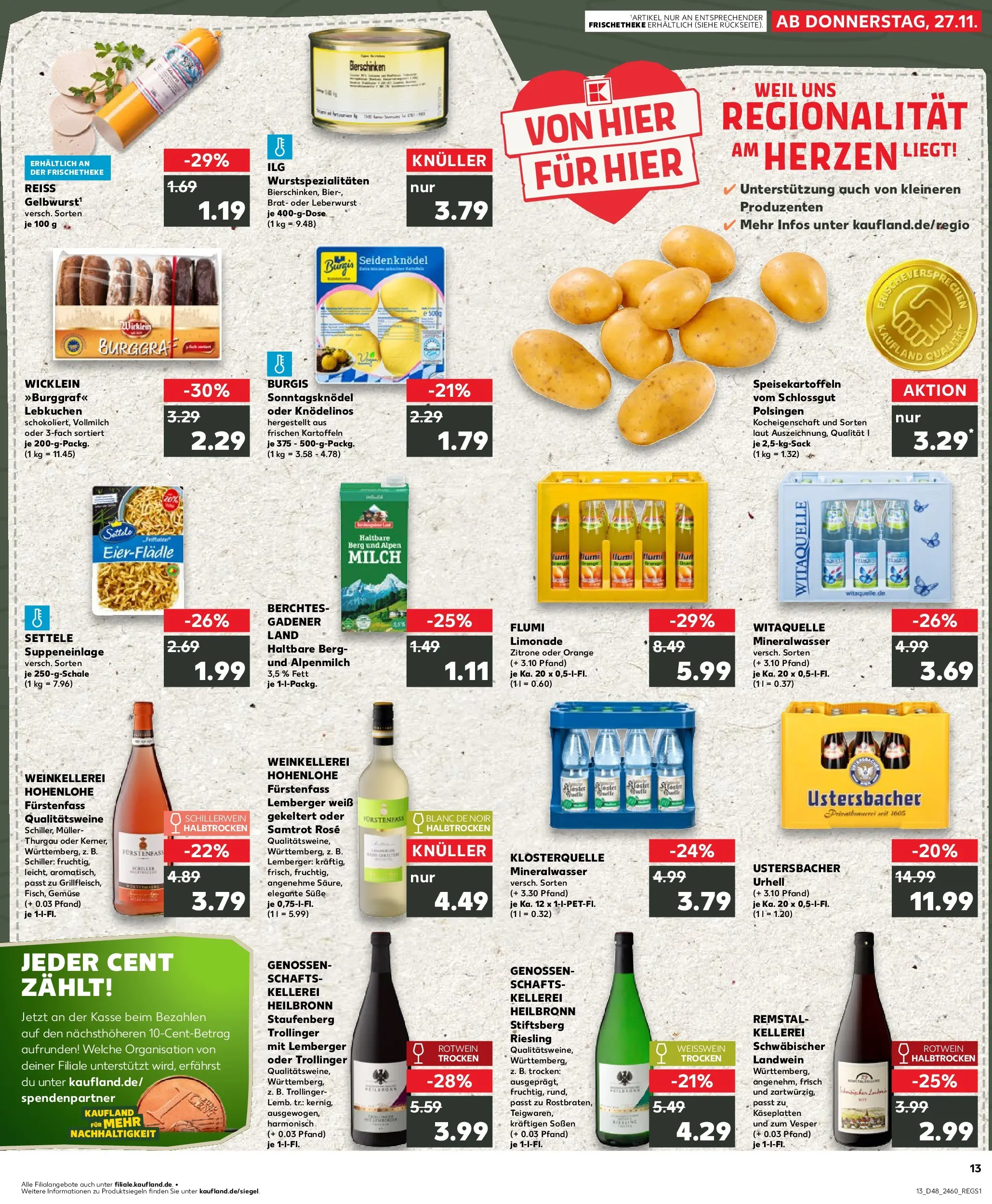 Prospekt Kaufland ab 27.11.2025 » Angebote Online zum Blättern | Seite: 13 | Produkte: Milch, Weißwein, Rotwein, Mineralwasser