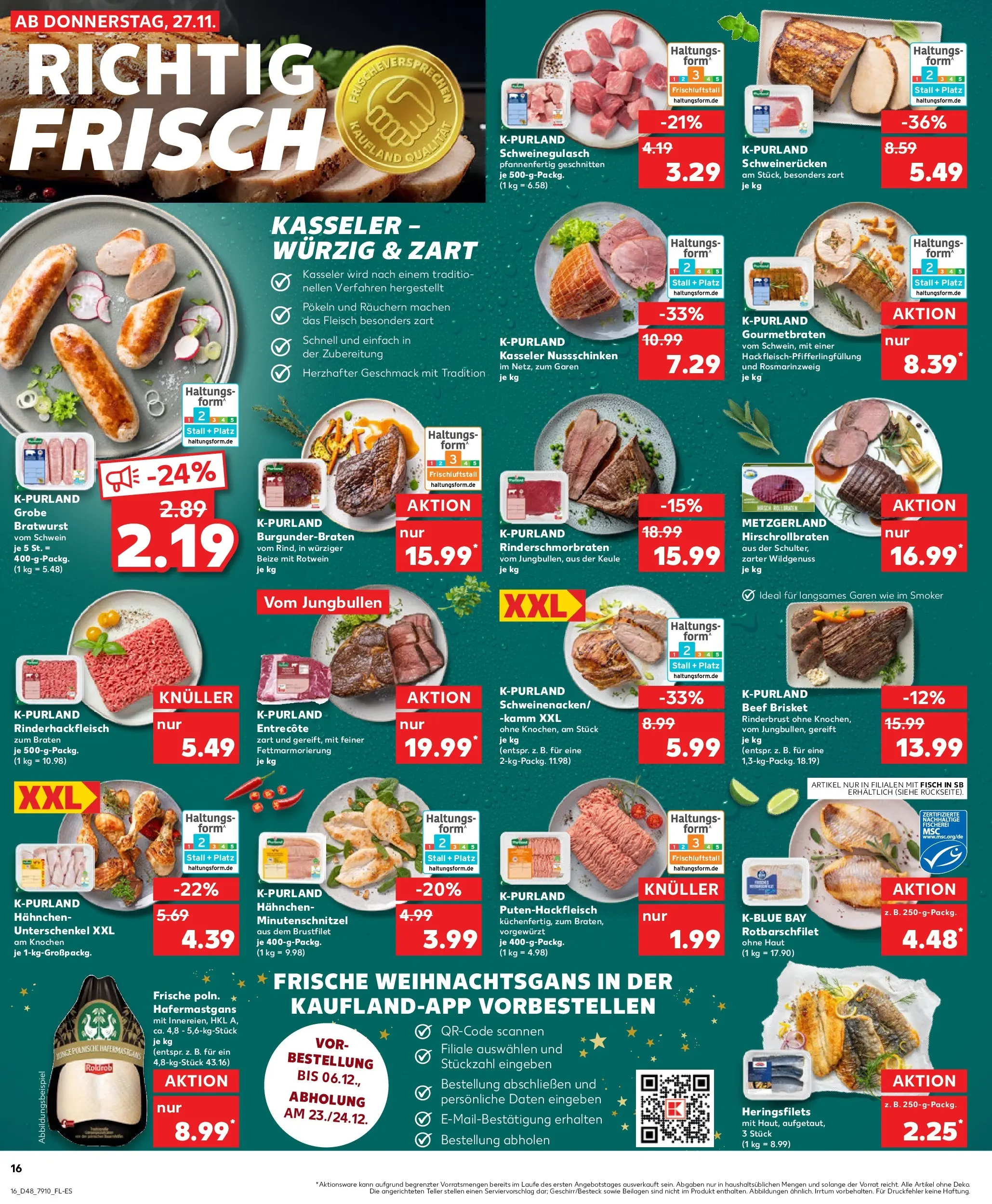 Prospekt Kaufland ab 27.11.2025 » Angebote Online zum Blättern | Seite: 16 | Produkte: Schweinegulasch, Rotwein, Bratwurst, Entrecote