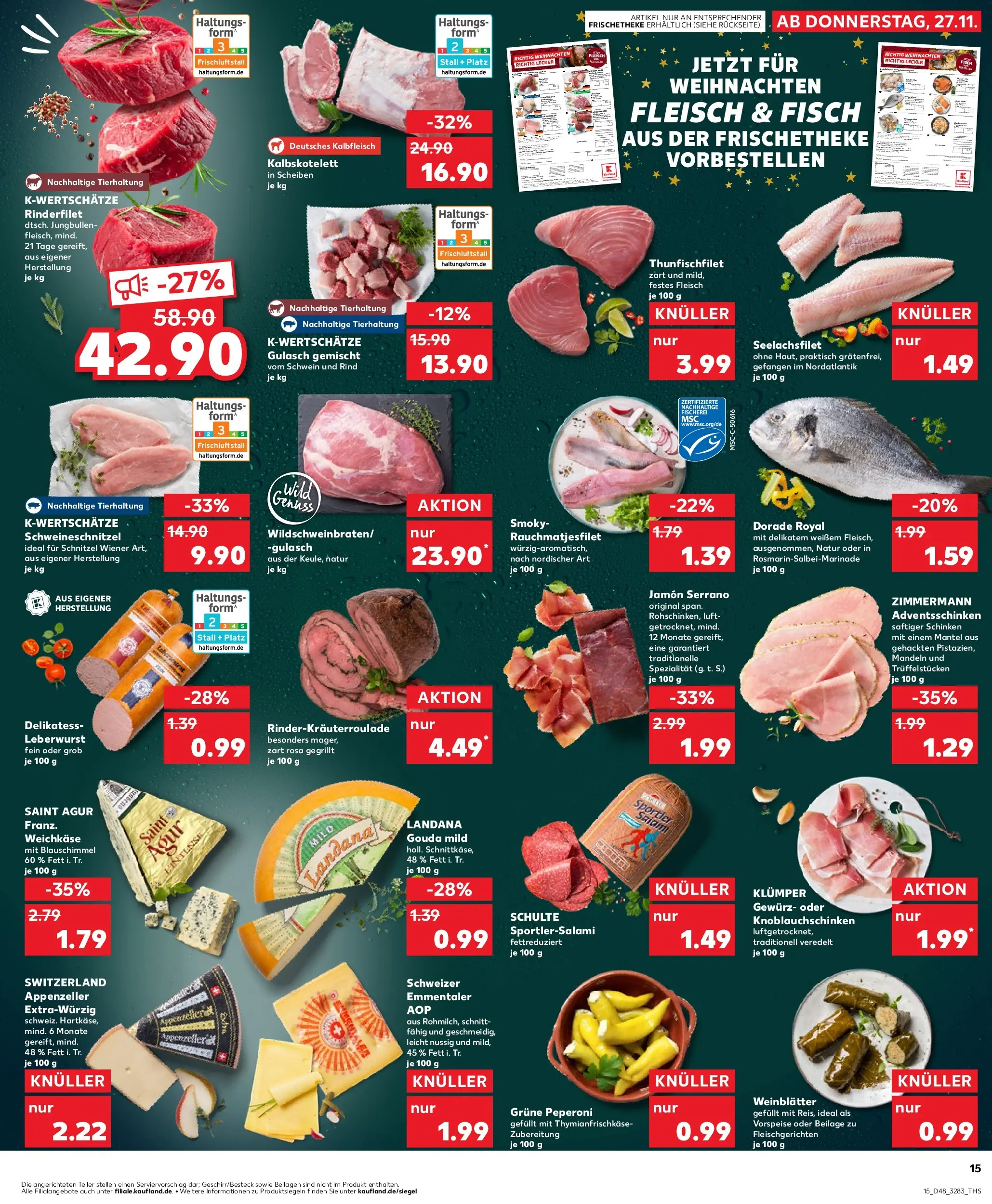 Prospekt Kaufland ab 27.11.2025 » Angebote Online zum Blättern | Seite: 15 | Produkte: Dorade, Rinderfilet, Gouda, Fisch