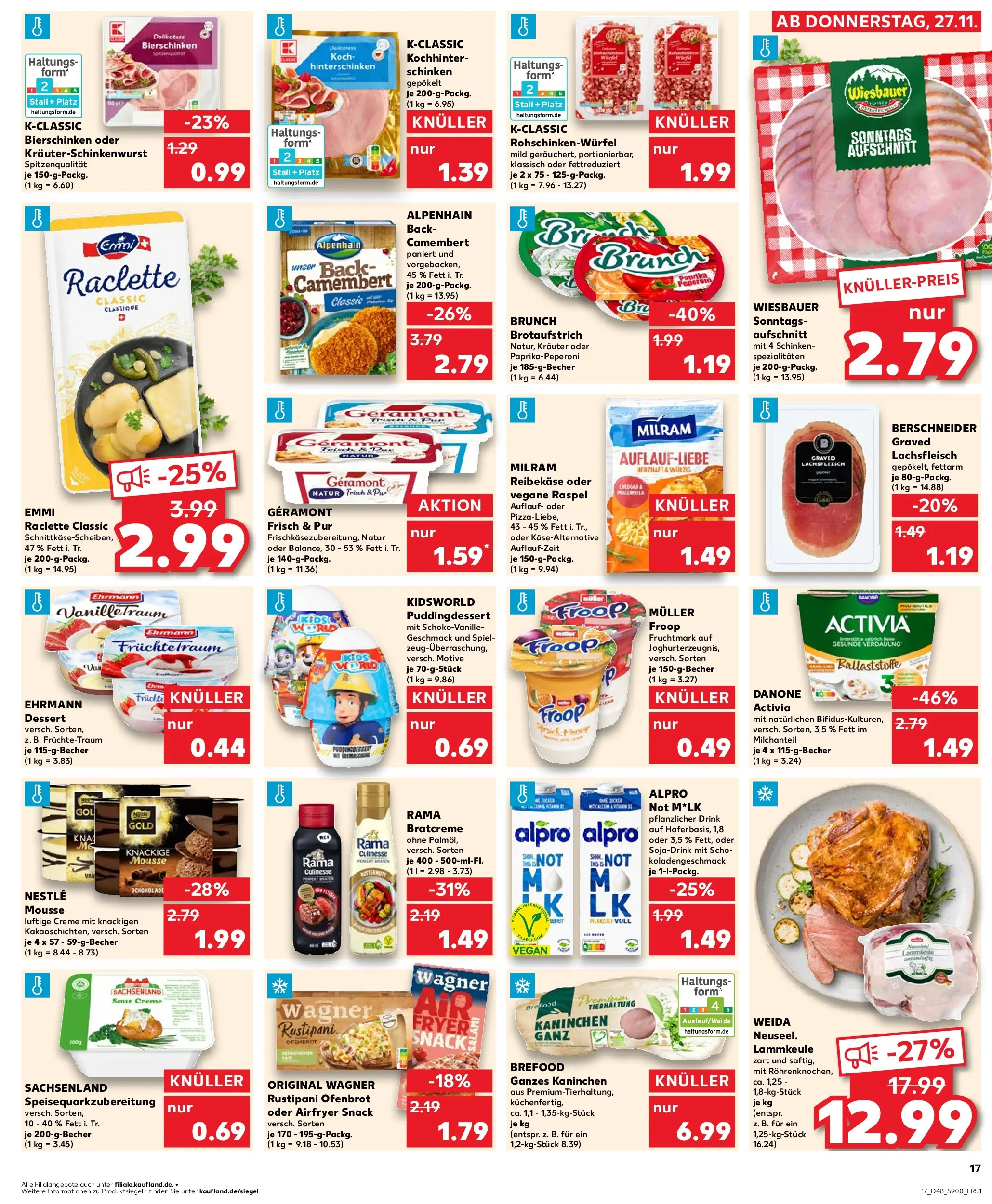 Prospekt Kaufland ab 27.11.2025 » Angebote Online zum Blättern | Seite: 17 | Produkte: Lammkeule, Activia, Danone activia, Reibekase