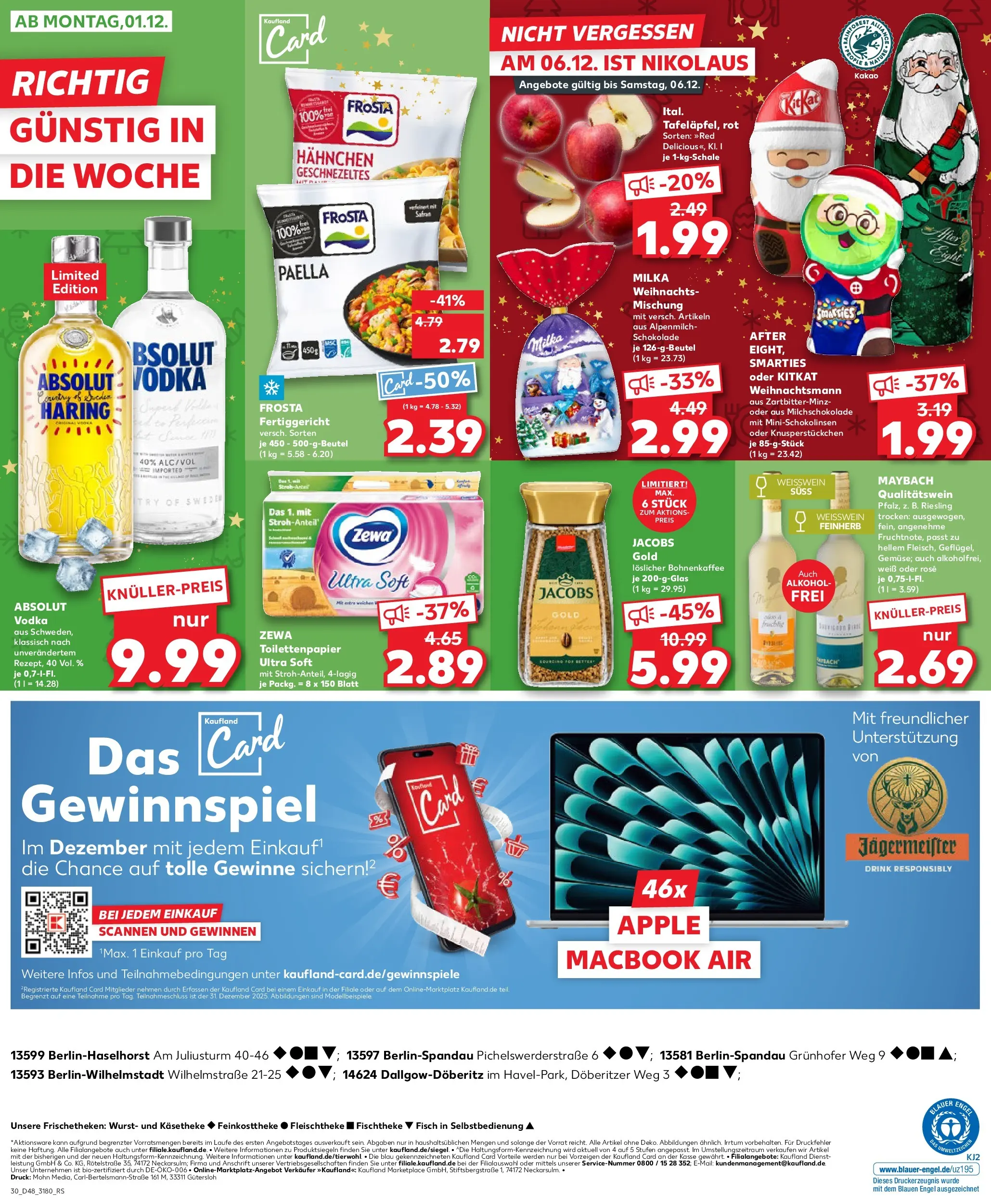 Prospekt Kaufland ab 27.11.2025 » Angebote Online zum Blättern | Seite: 30 | Produkte: Weißwein, Weißwein trocken, Frosta, Vodka