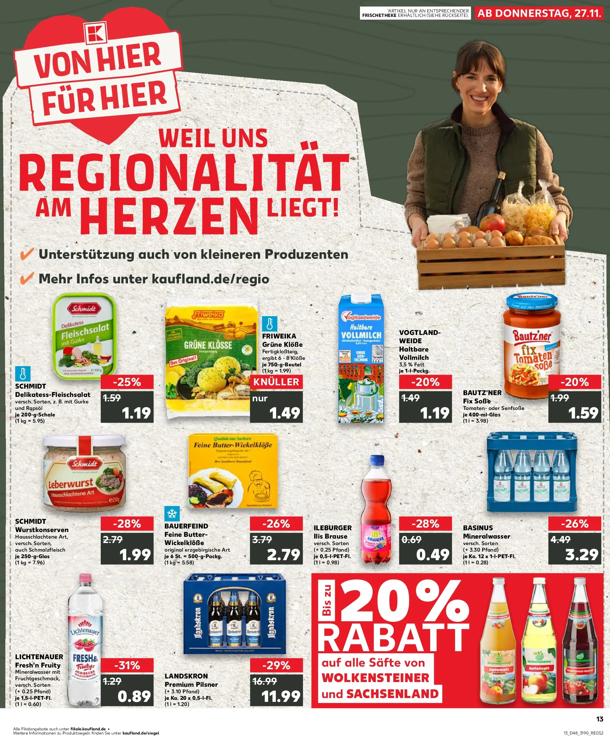 Prospekt Kaufland ab 27.11.2025 » Angebote Online zum Blättern | Seite: 13 | Produkte: Butter, Rapsöl, Tomaten, Mineralwasser