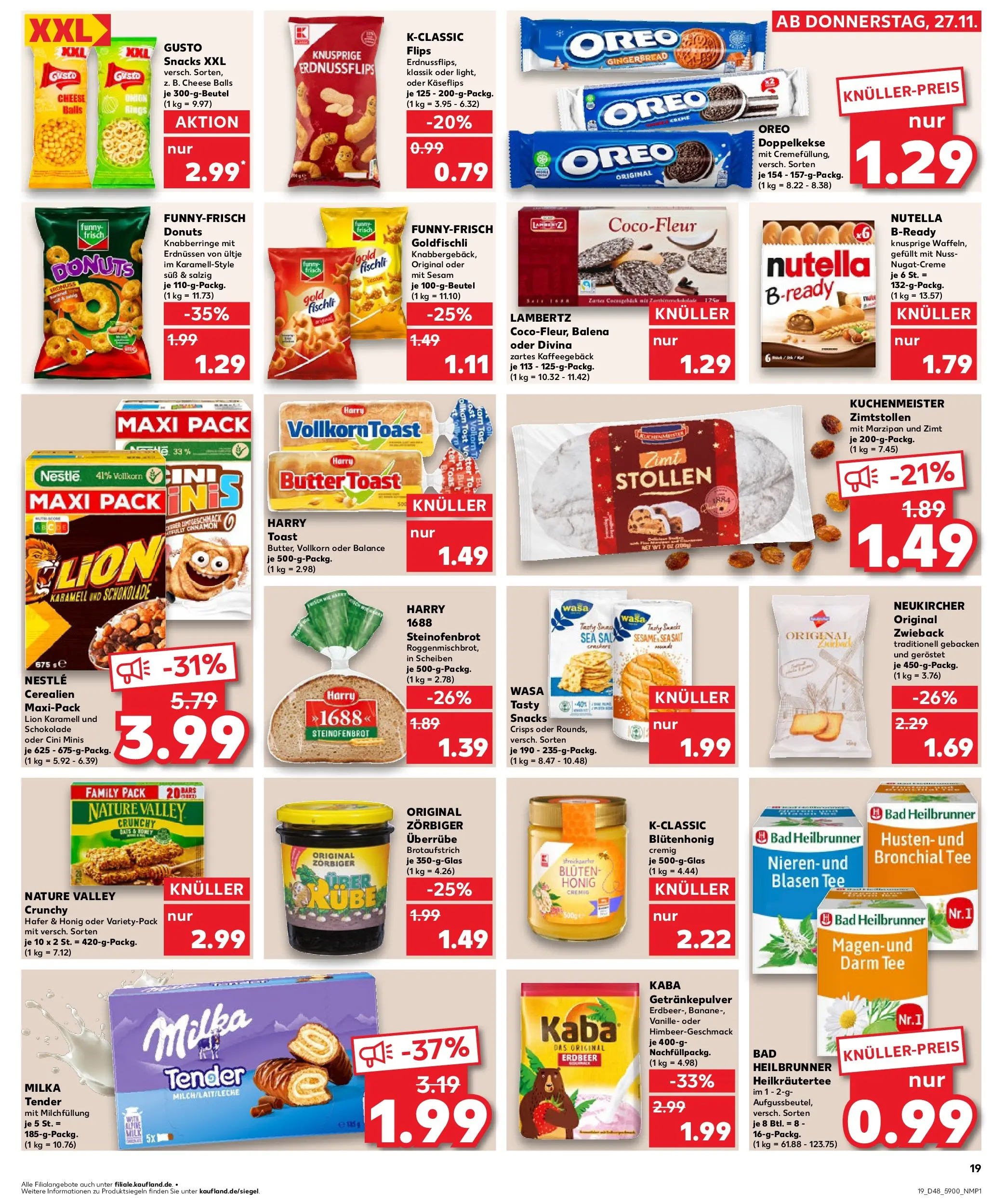 Prospekt Kaufland ab 27.11.2025 » Angebote Online zum Blättern | Seite: 19 | Produkte: Toast, Schokolade, Nutella, Tee