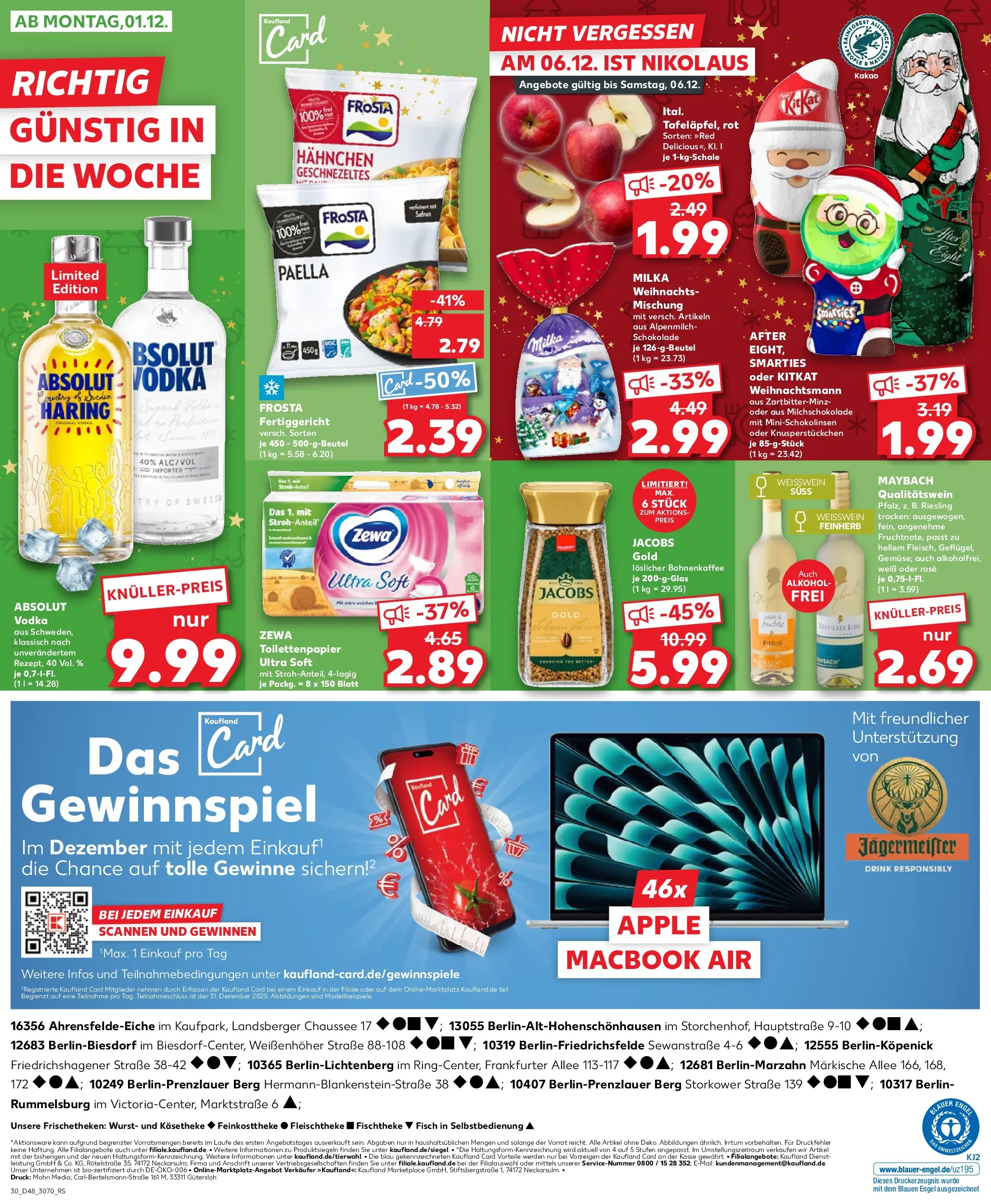 Prospekt Kaufland ab 27.11.2025 » Angebote Online zum Blättern | Seite: 30 | Produkte: Hahnchen, Schokolade, Smarties, Jägermeister