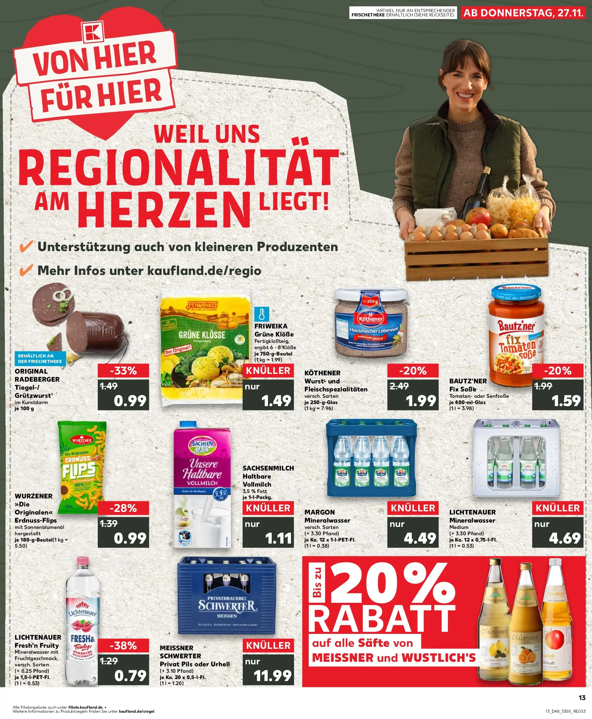 Prospekt Kaufland ab 27.11.2025 » Angebote Online zum Blättern | Seite: 13 | Produkte: Sonnenblumenol, Tomaten, Mineralwasser, Soße