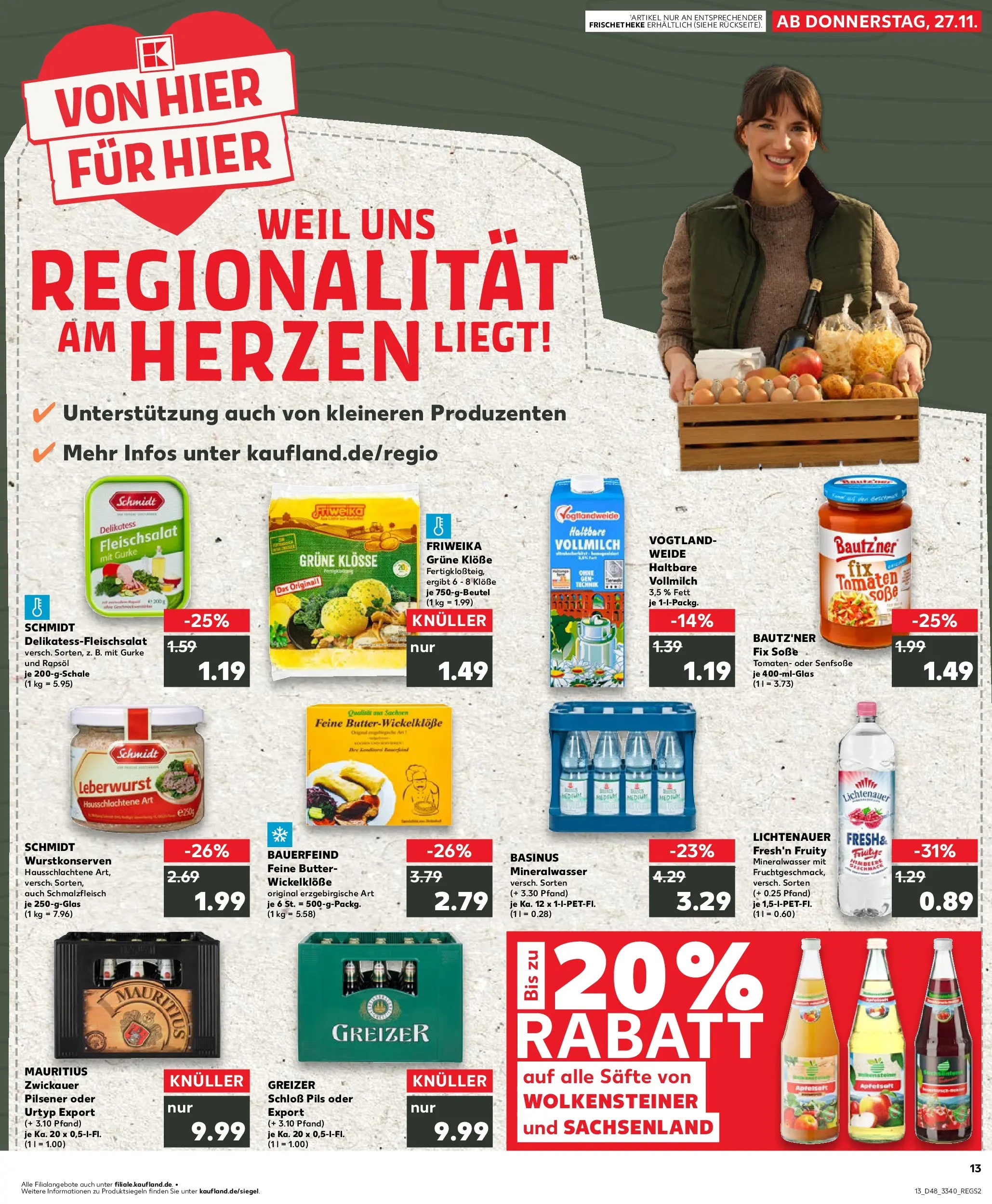 Prospekt Kaufland ab 27.11.2025 » Angebote Online zum Blättern | Seite: 13 | Produkte: Butter, Tomaten, Apfelsaft, Mineralwasser
