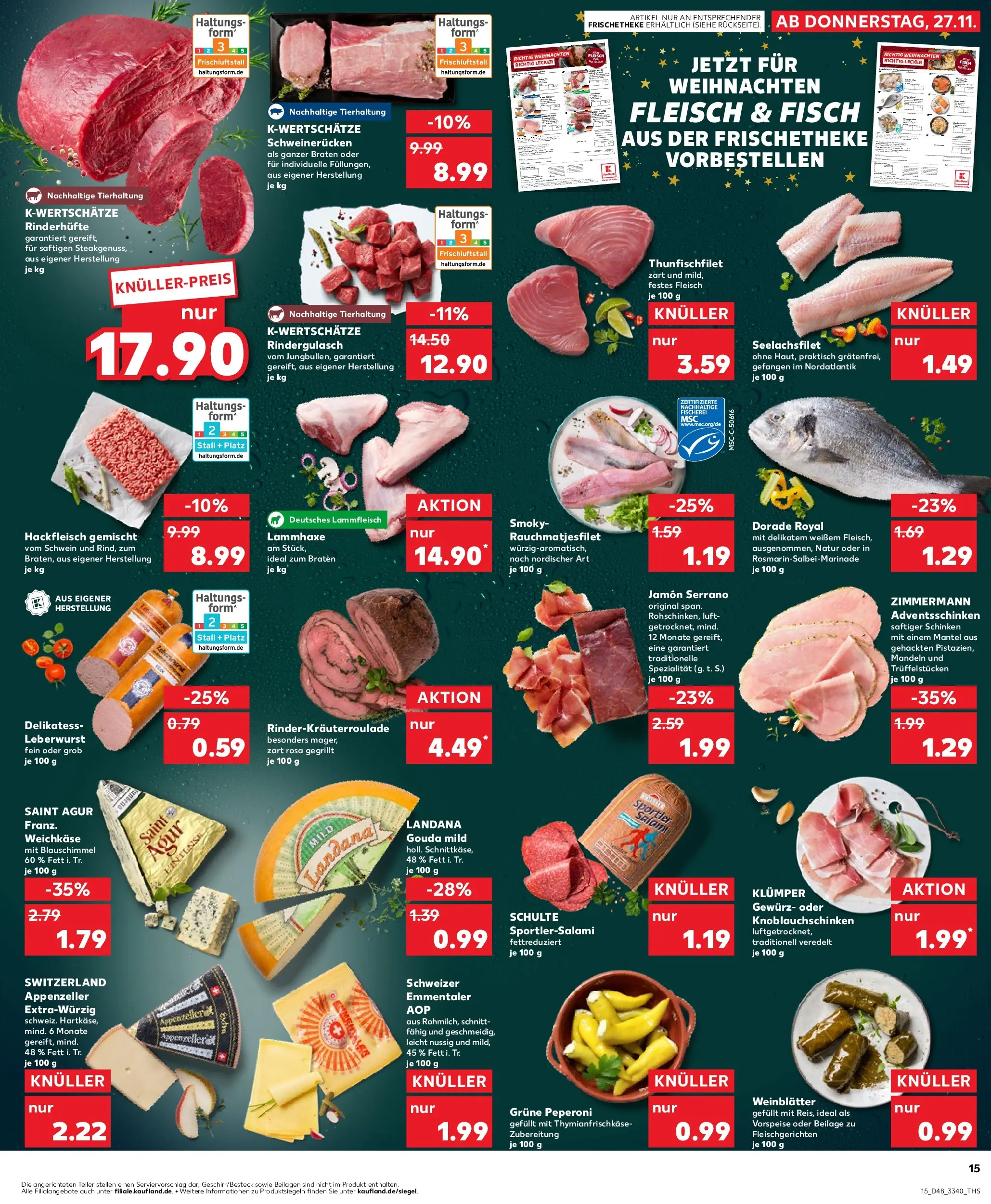 Prospekt Kaufland ab 27.11.2025 » Angebote Online zum Blättern | Seite: 15 | Produkte: Dorade, Fisch, Mantel, Schinken